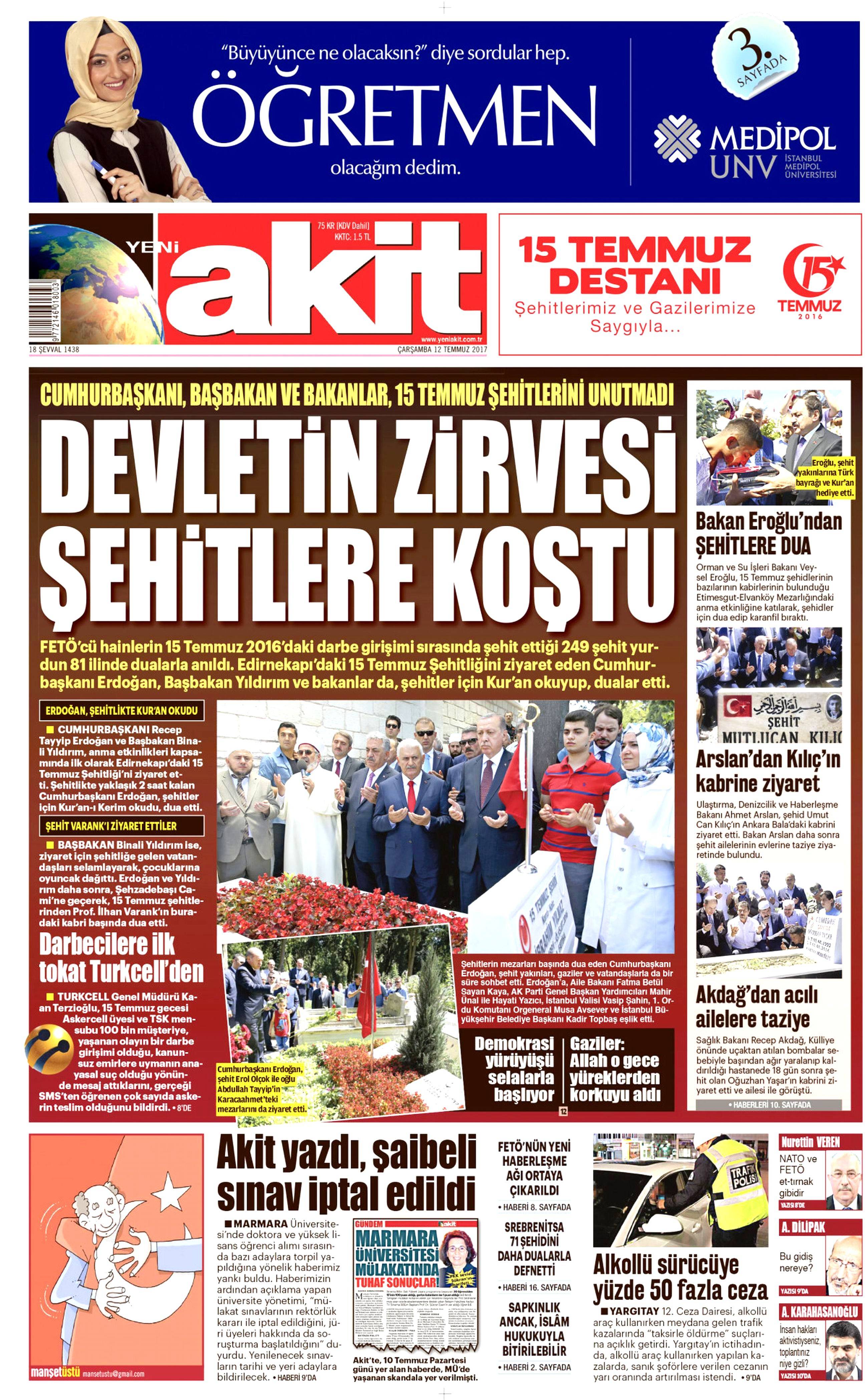 12 Temmuz 2017 Çarşamba gazete manşetleri - 2