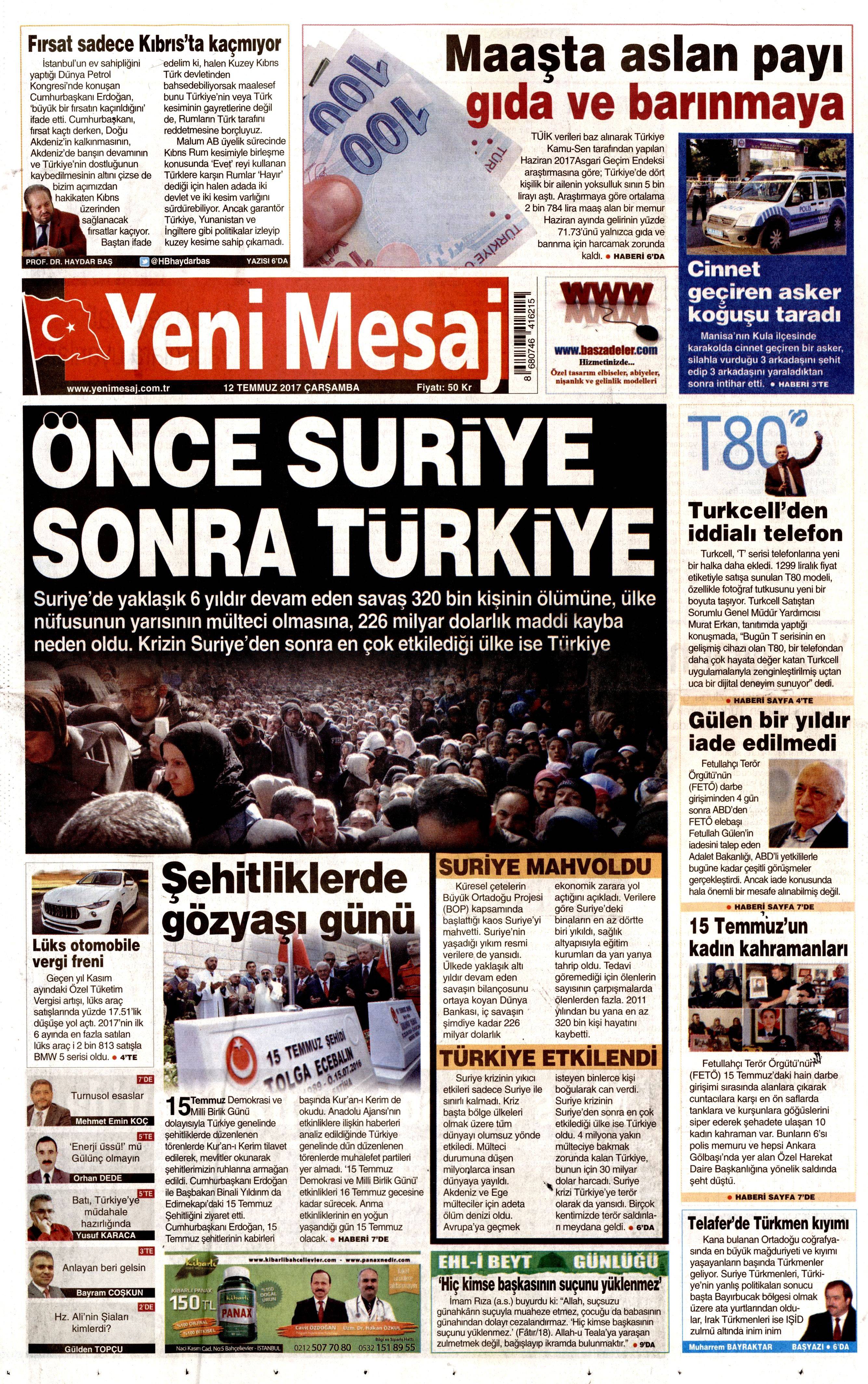 12 Temmuz 2017 Çarşamba gazete manşetleri - 22