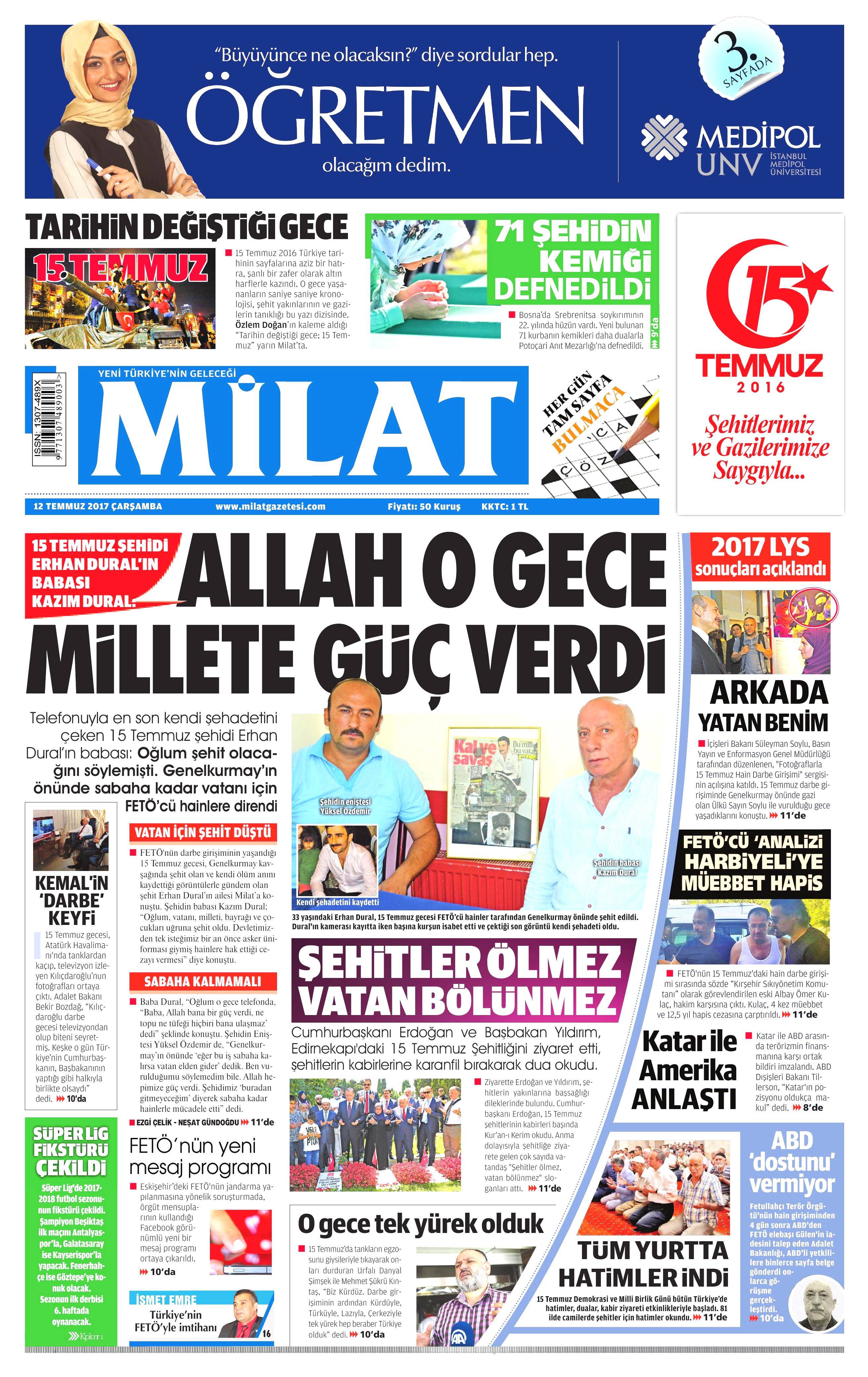 12 Temmuz 2017 Çarşamba gazete manşetleri - 8