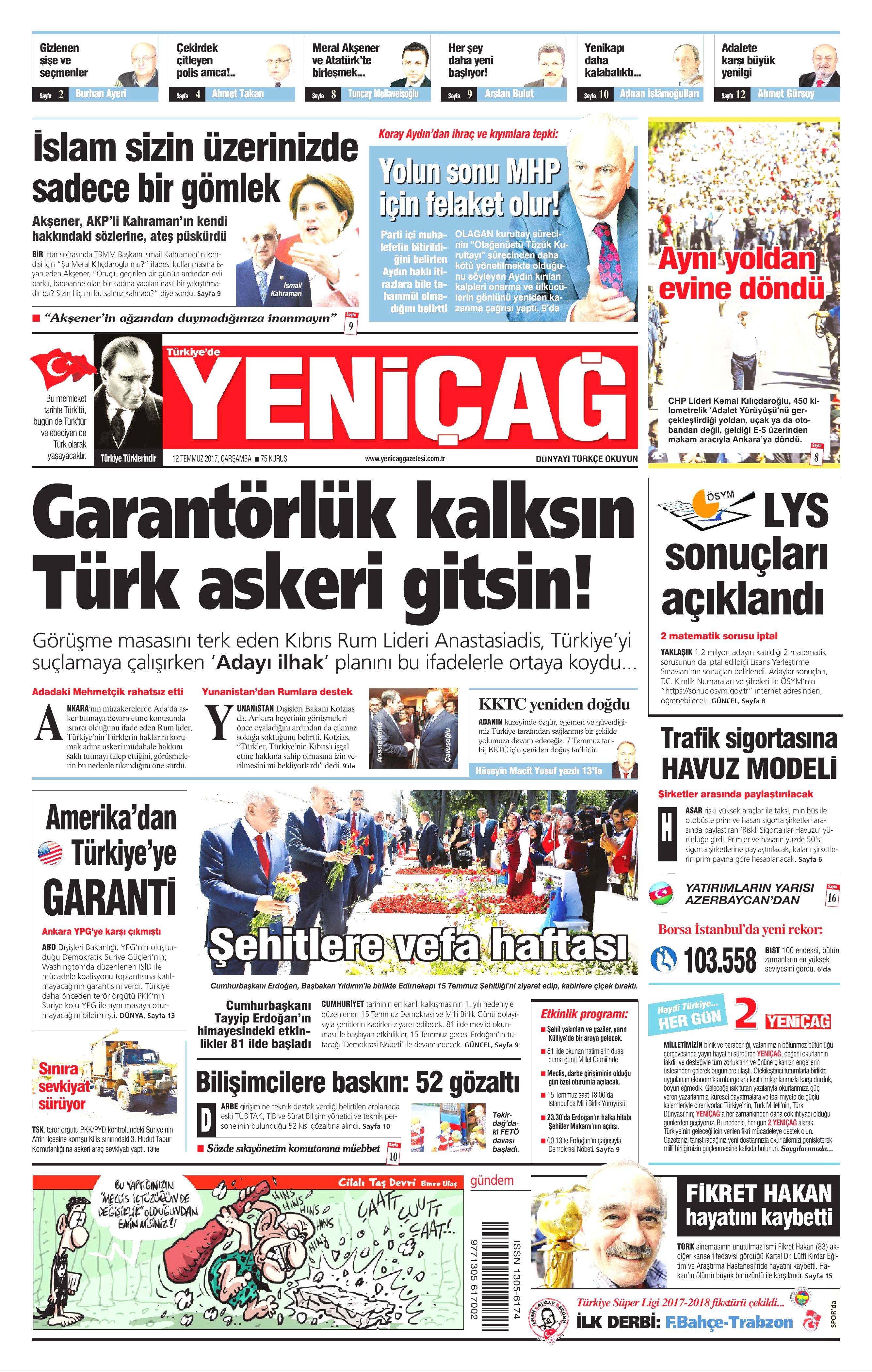 12 Temmuz 2017 Çarşamba gazete manşetleri - 21