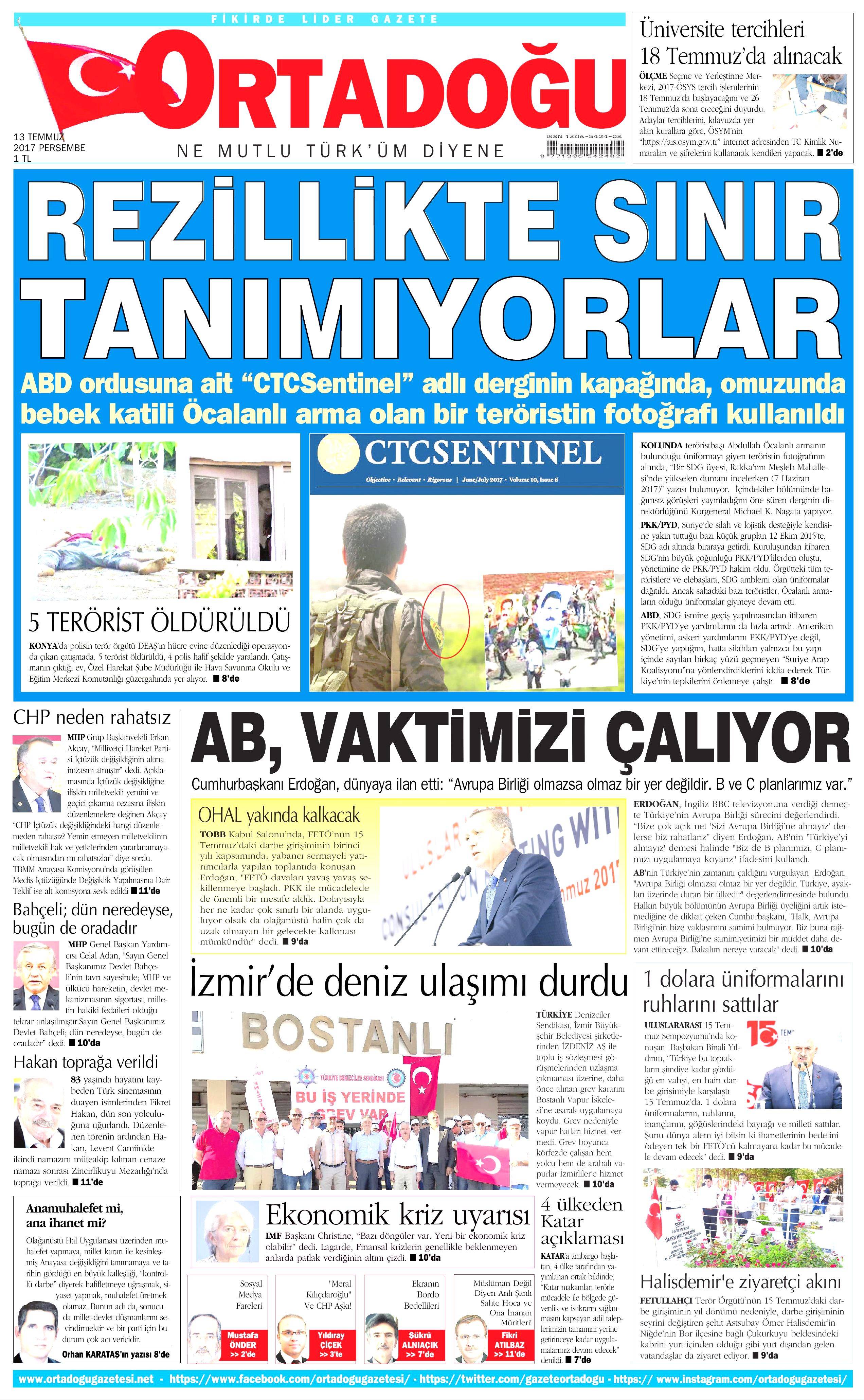 13 Temmuz 2017 Perşembe gazete manşetleri - 12