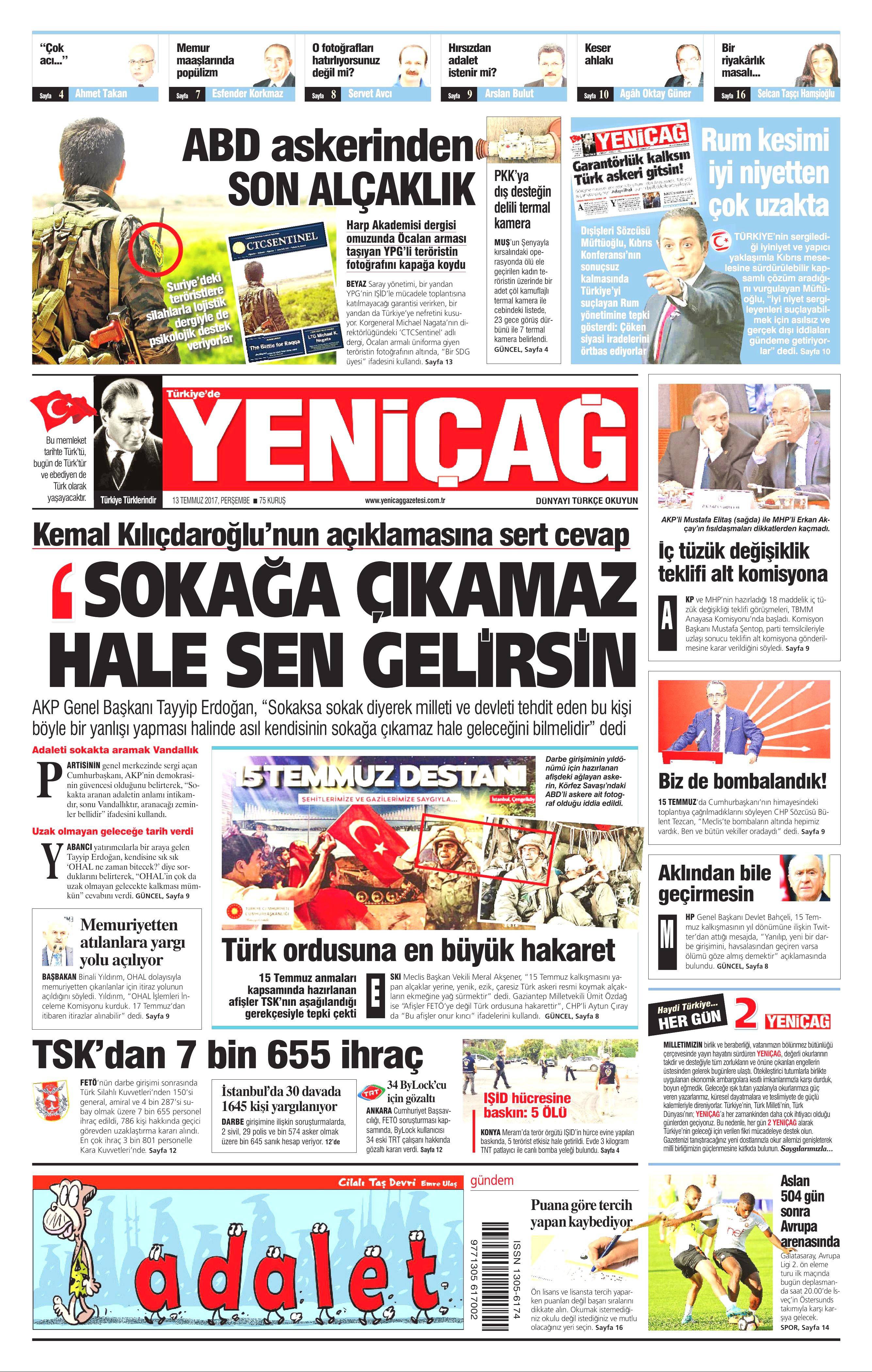 13 Temmuz 2017 Perşembe gazete manşetleri - 21