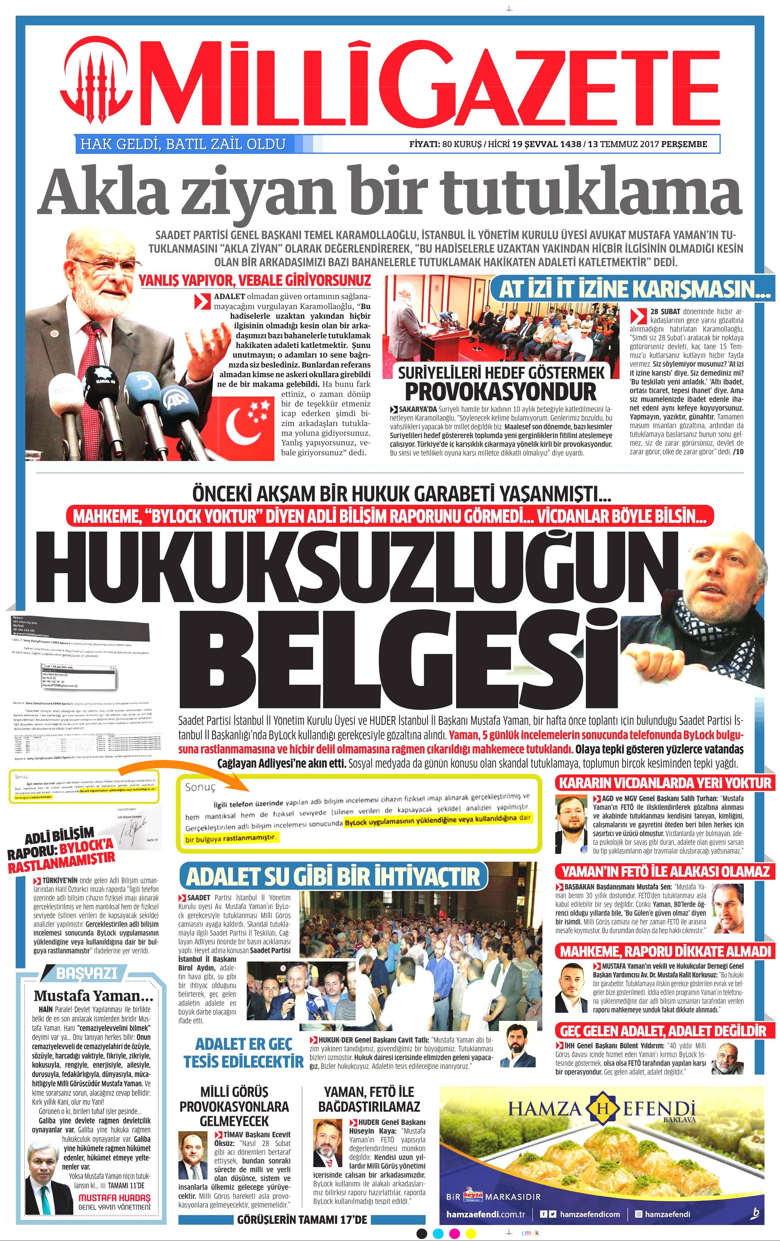 13 Temmuz 2017 Perşembe gazete manşetleri - 11