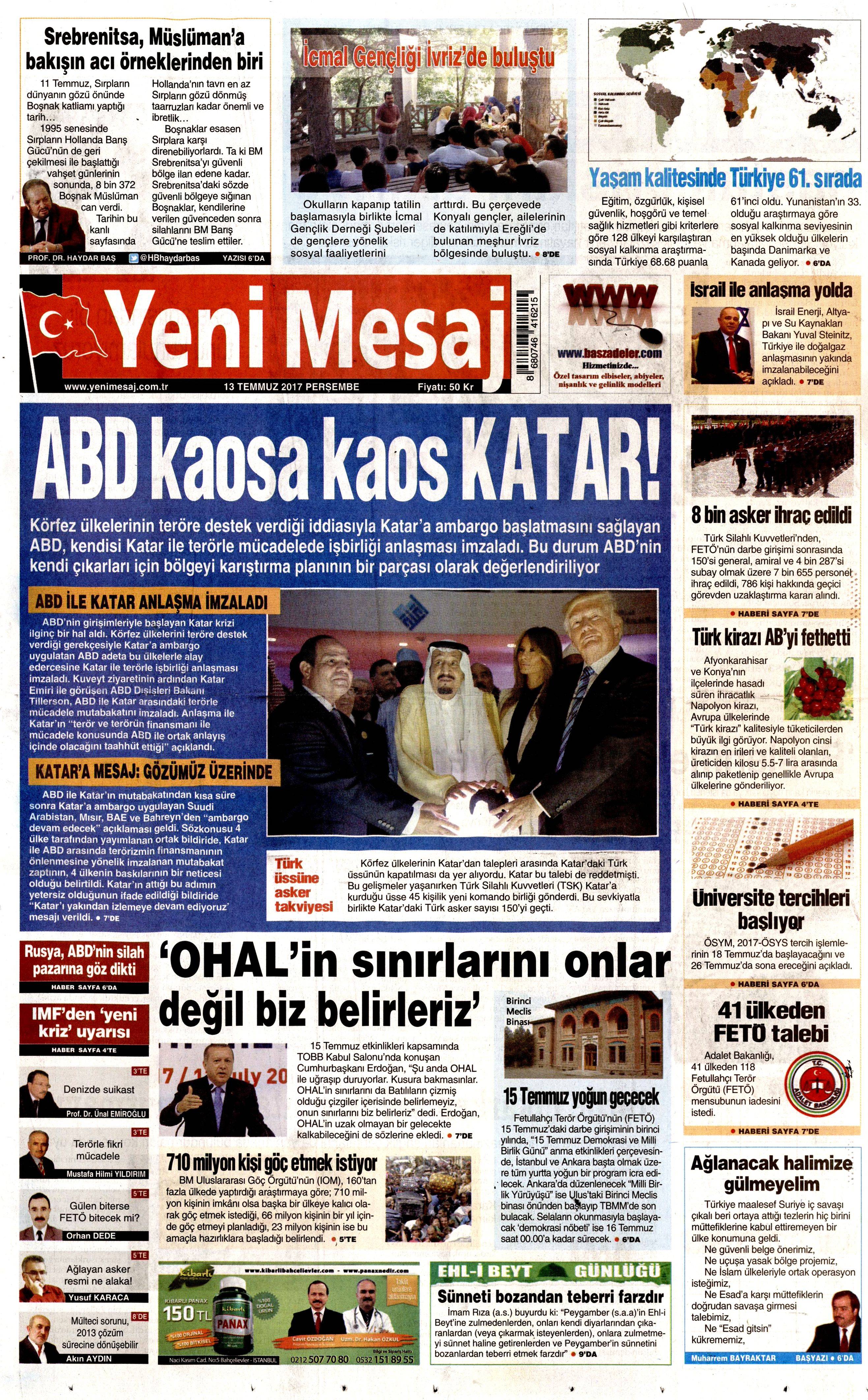 13 Temmuz 2017 Perşembe gazete manşetleri - 22