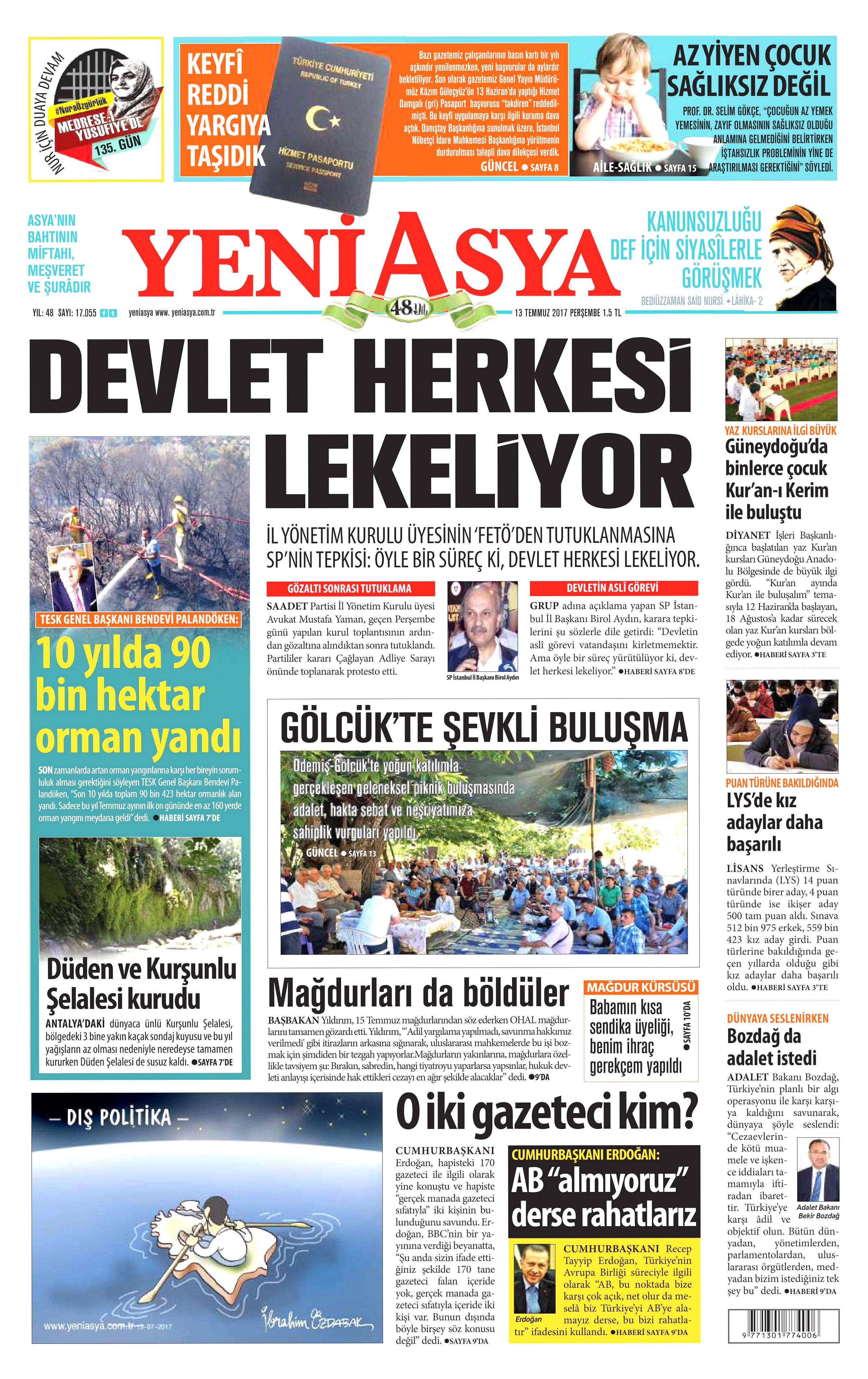 13 Temmuz 2017 Perşembe gazete manşetleri - 19