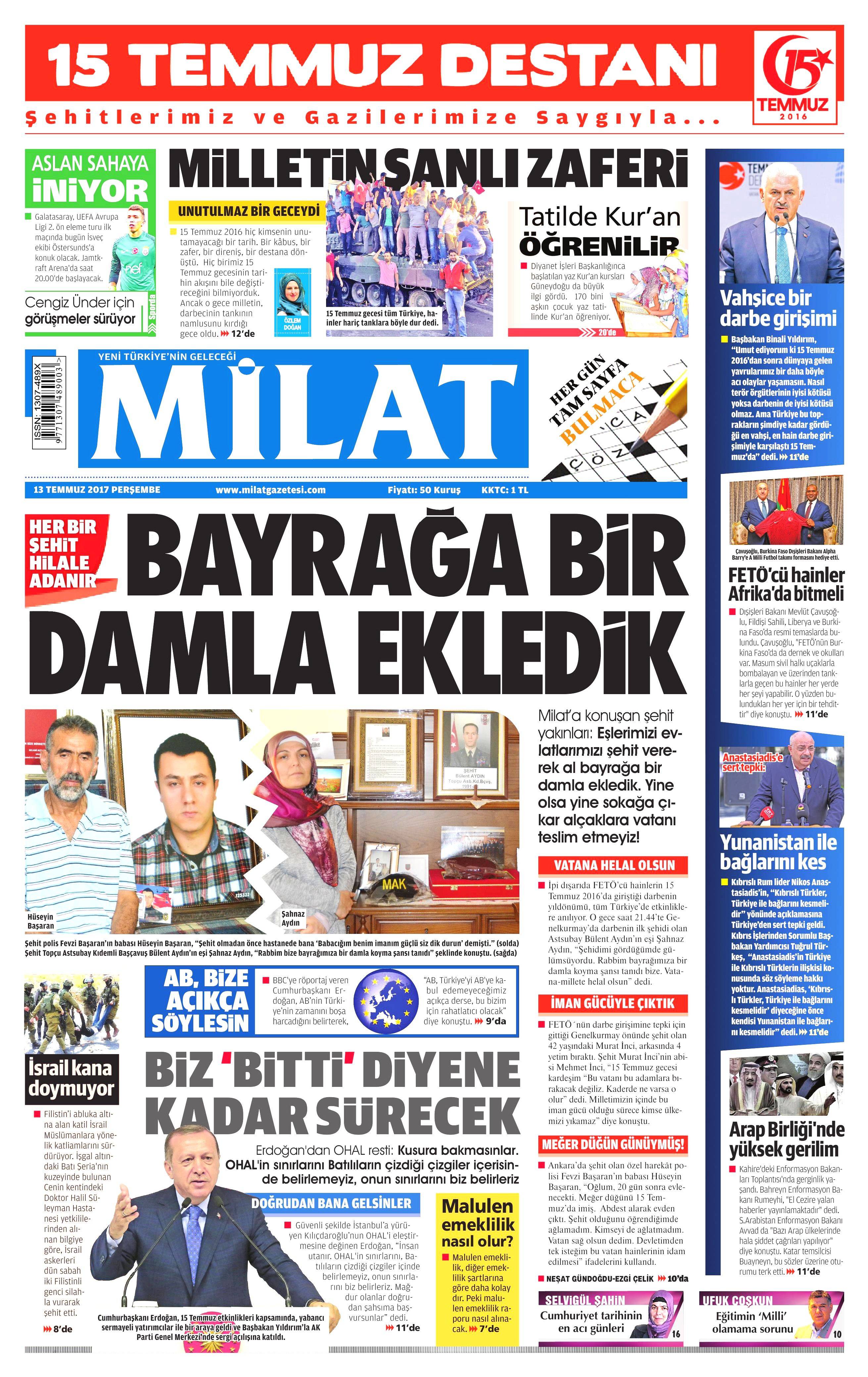 13 Temmuz 2017 Perşembe gazete manşetleri - 9