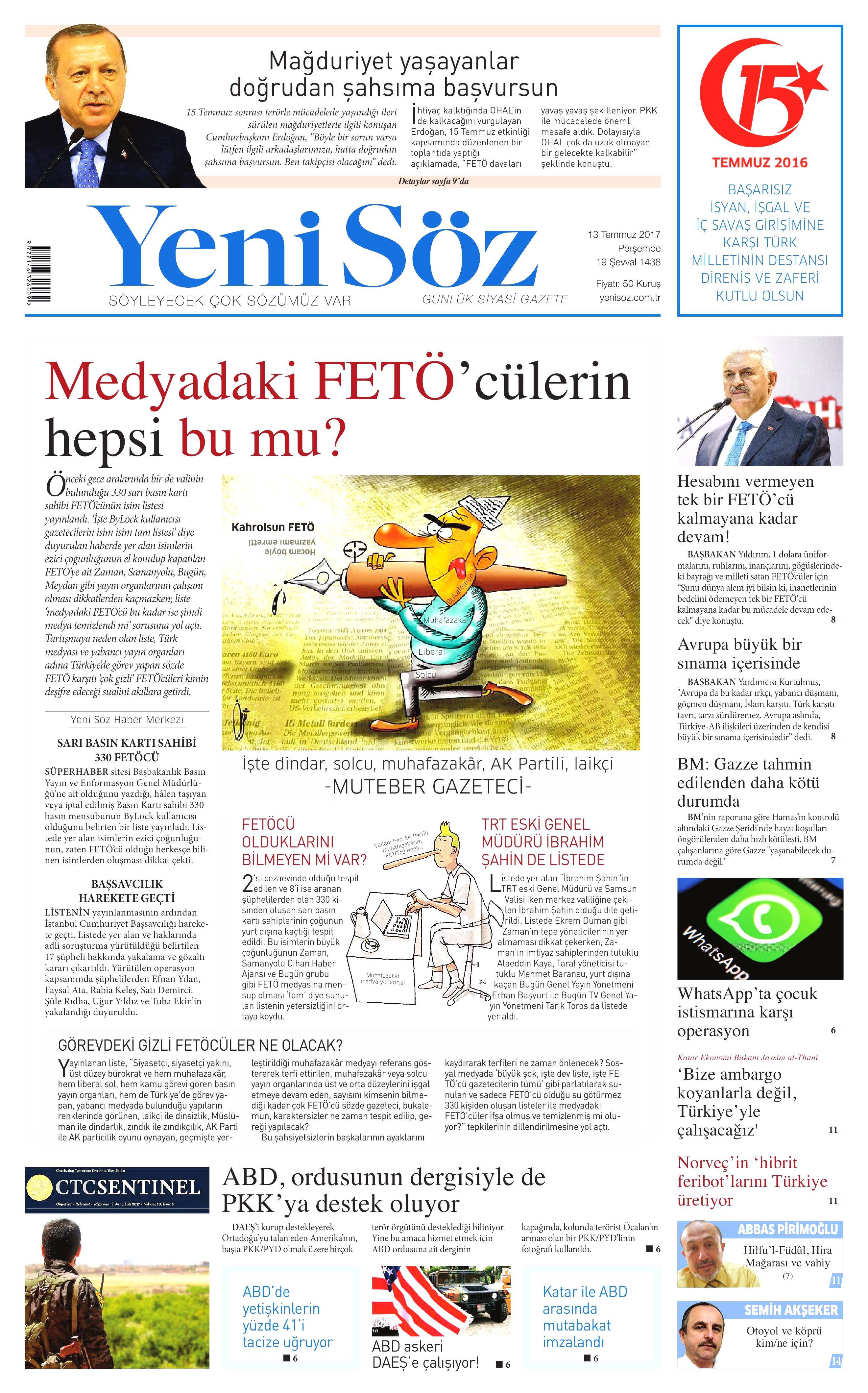 13 Temmuz 2017 Perşembe gazete manşetleri - 23