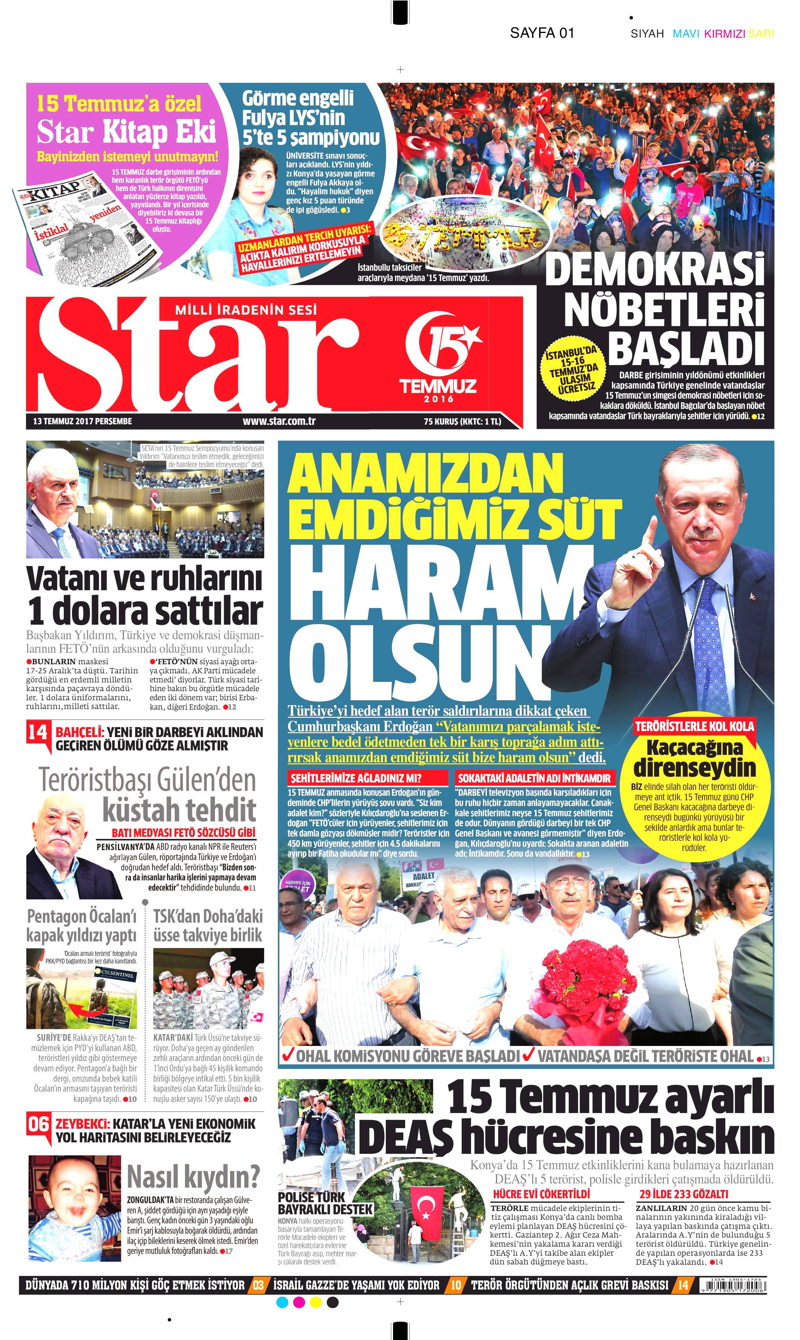 13 Temmuz 2017 Perşembe gazete manşetleri - 15