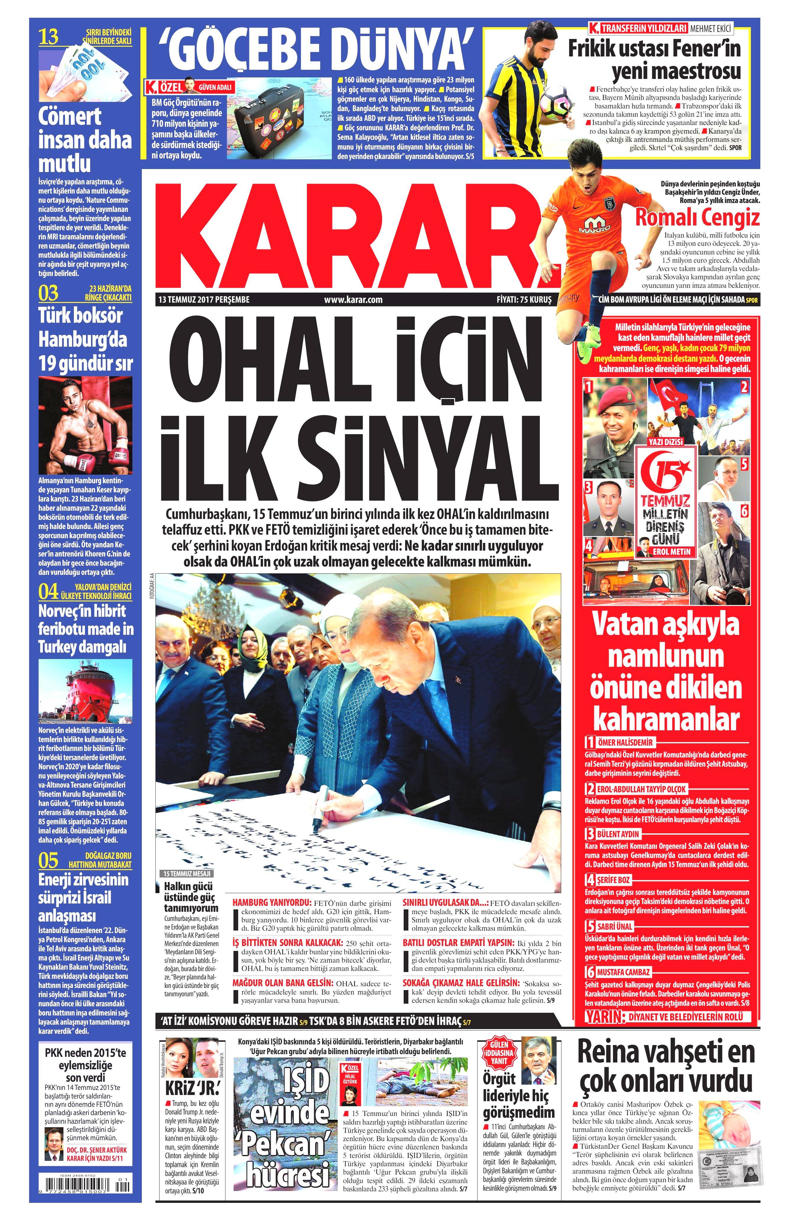 13 Temmuz 2017 Perşembe gazete manşetleri - 8