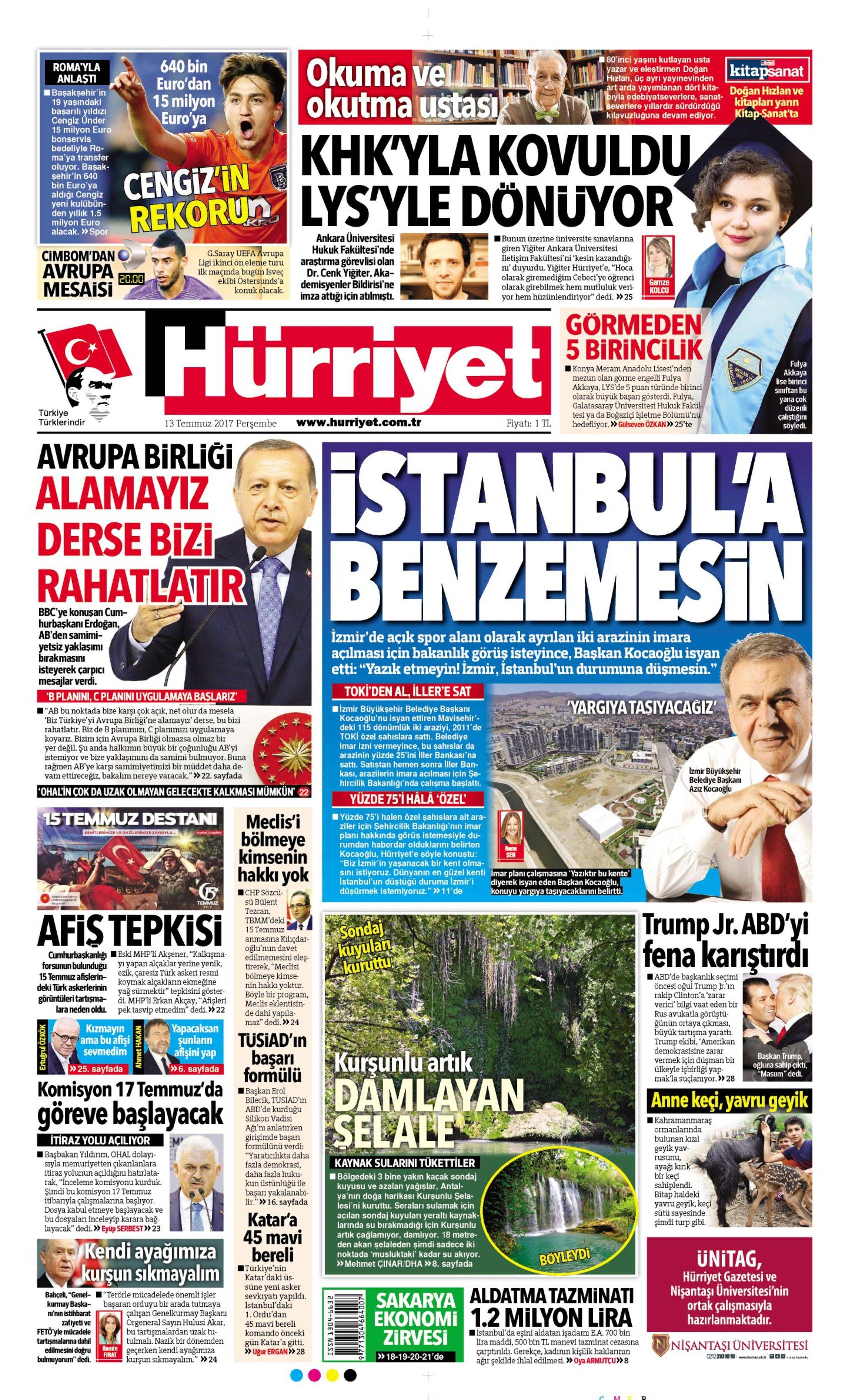 13 Temmuz 2017 Perşembe gazete manşetleri - 6