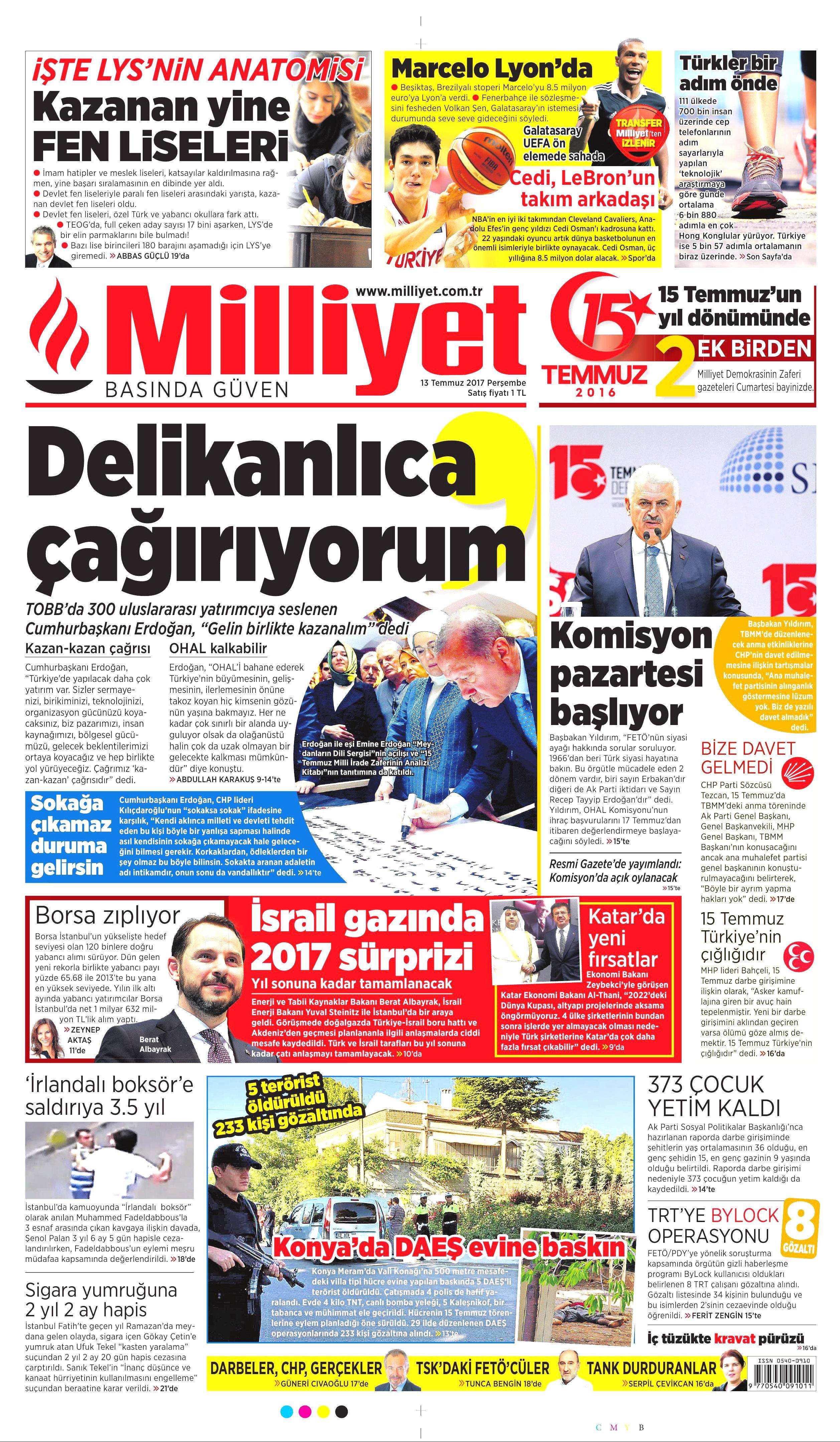 13 Temmuz 2017 Perşembe gazete manşetleri - 10