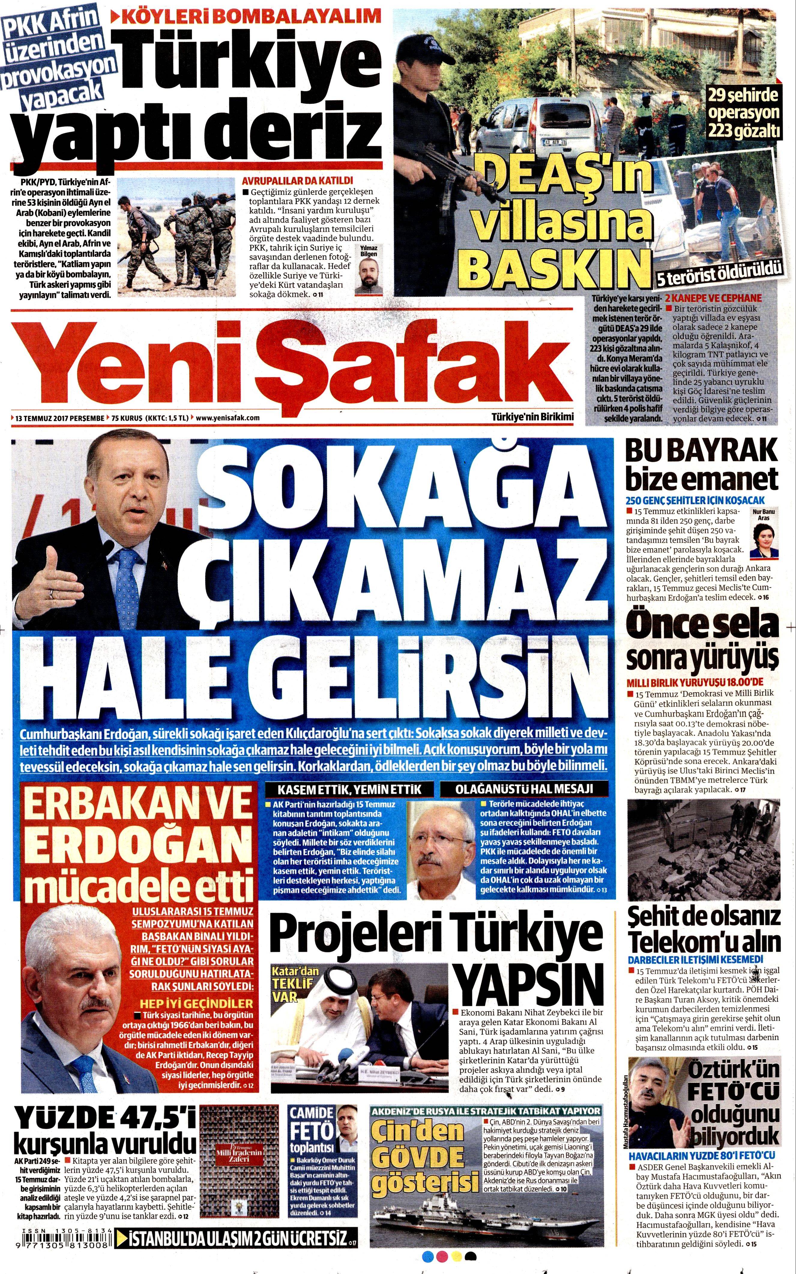 13 Temmuz 2017 Perşembe gazete manşetleri - 24