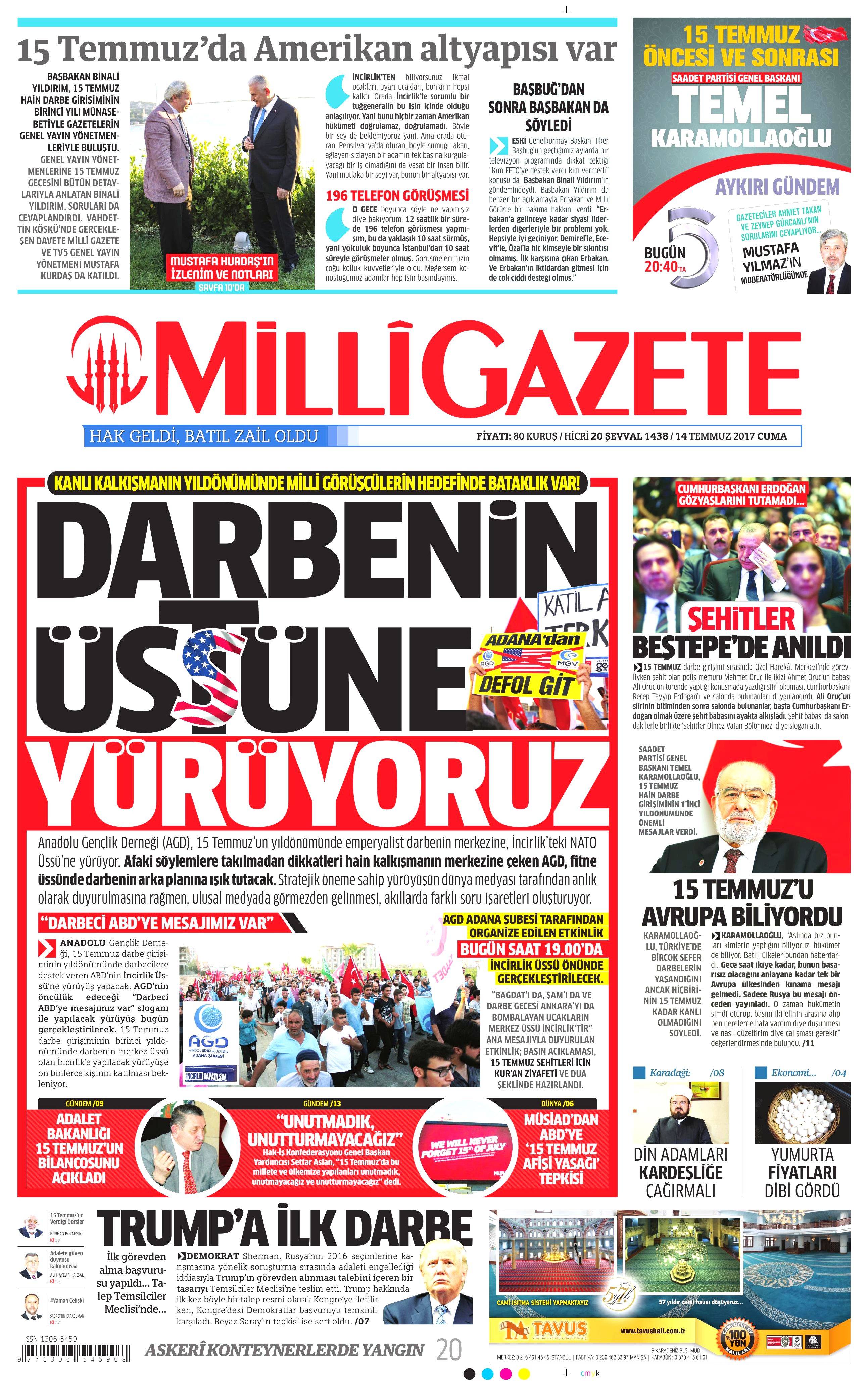 14 Temmuz 2017 Cuma gazete manşetleri - 10