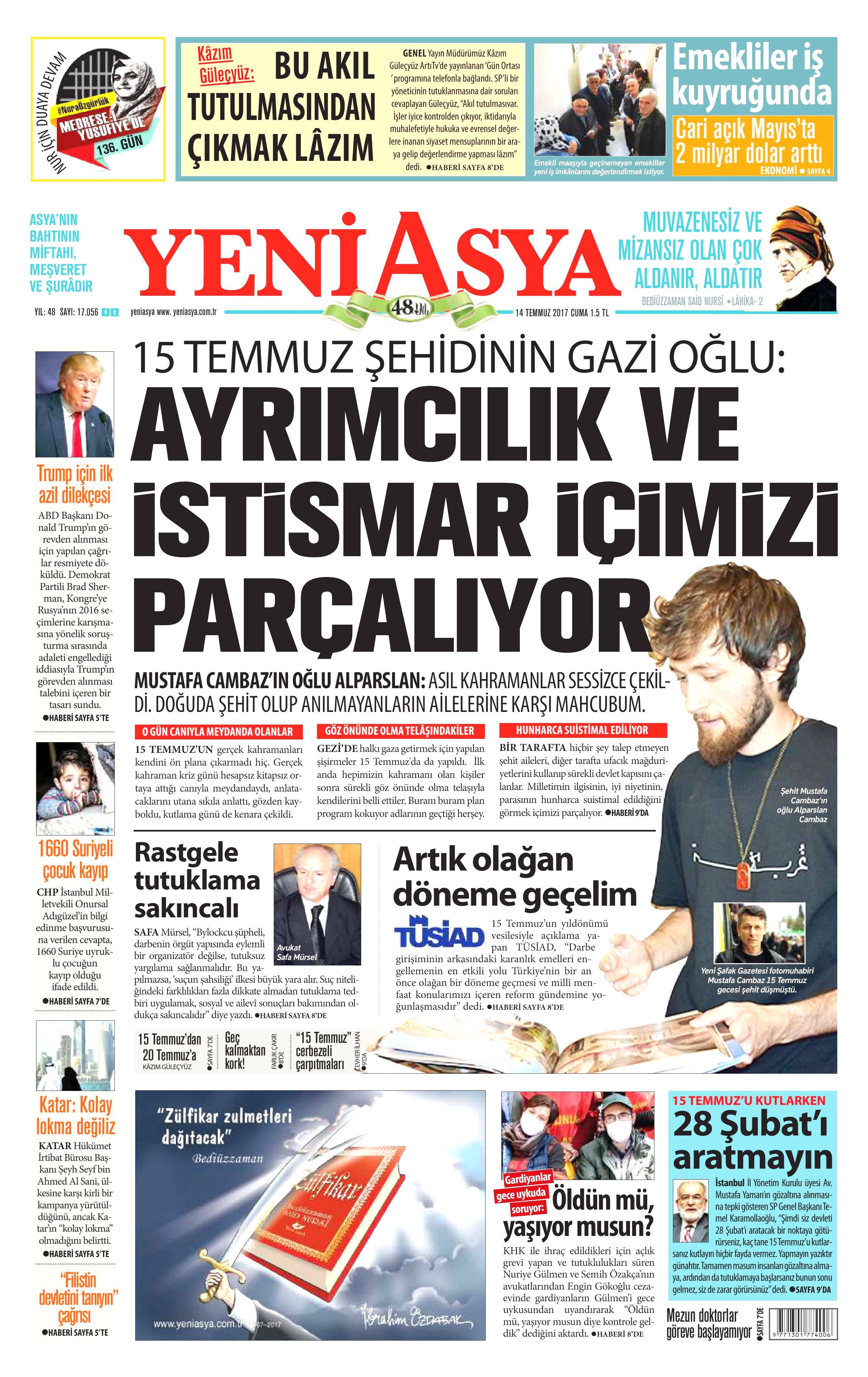 14 Temmuz 2017 Cuma gazete manşetleri - 20