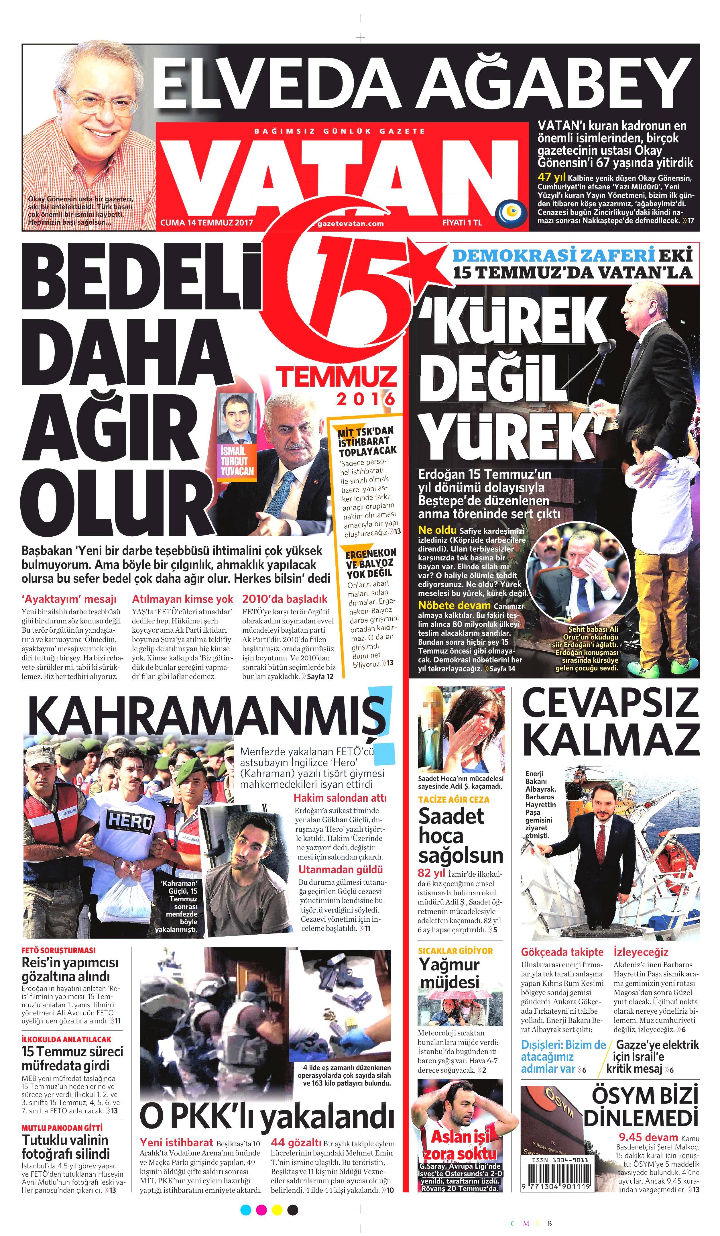 14 Temmuz 2017 Cuma gazete manşetleri - 19
