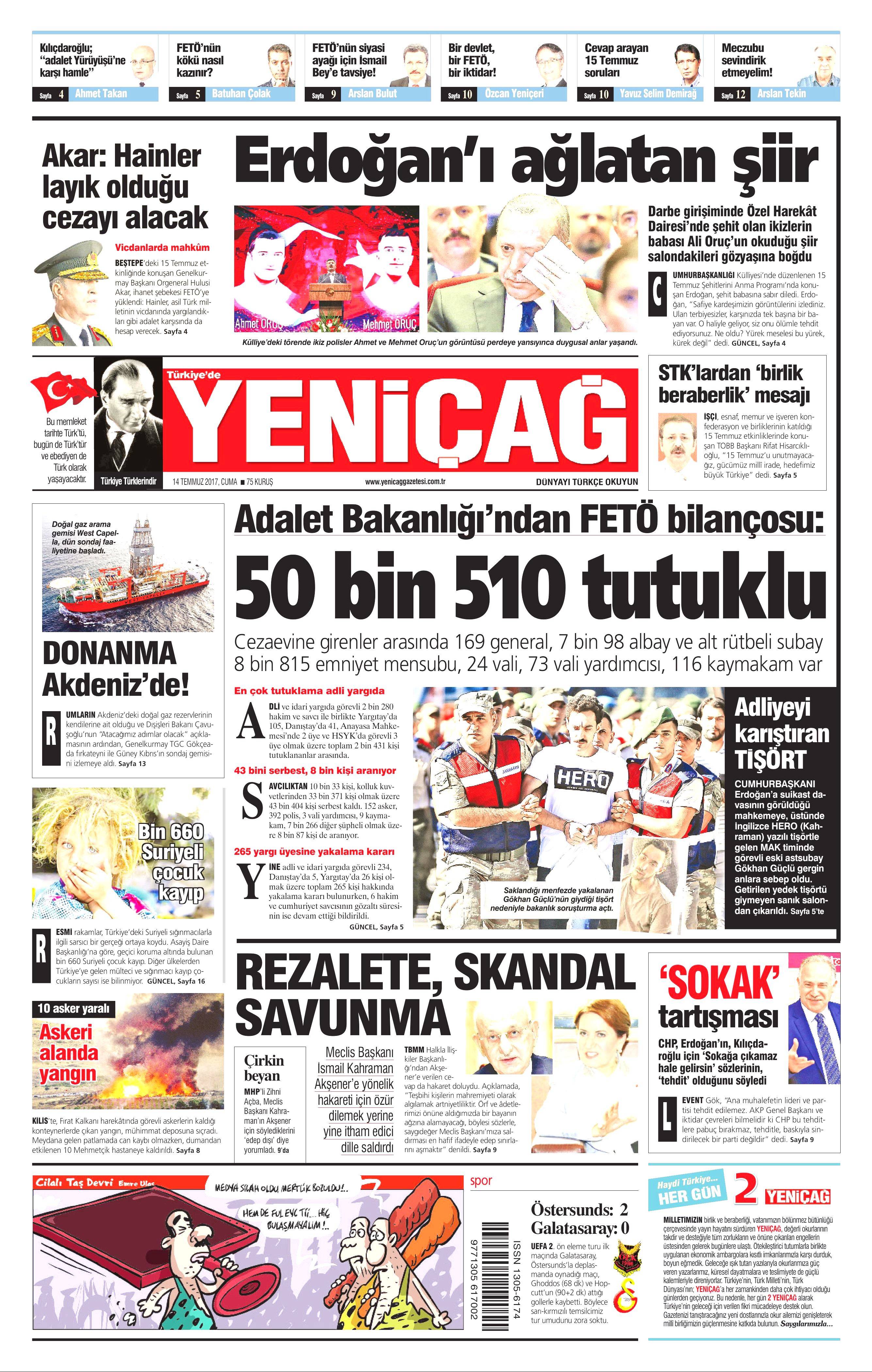 14 Temmuz 2017 Cuma gazete manşetleri - 22