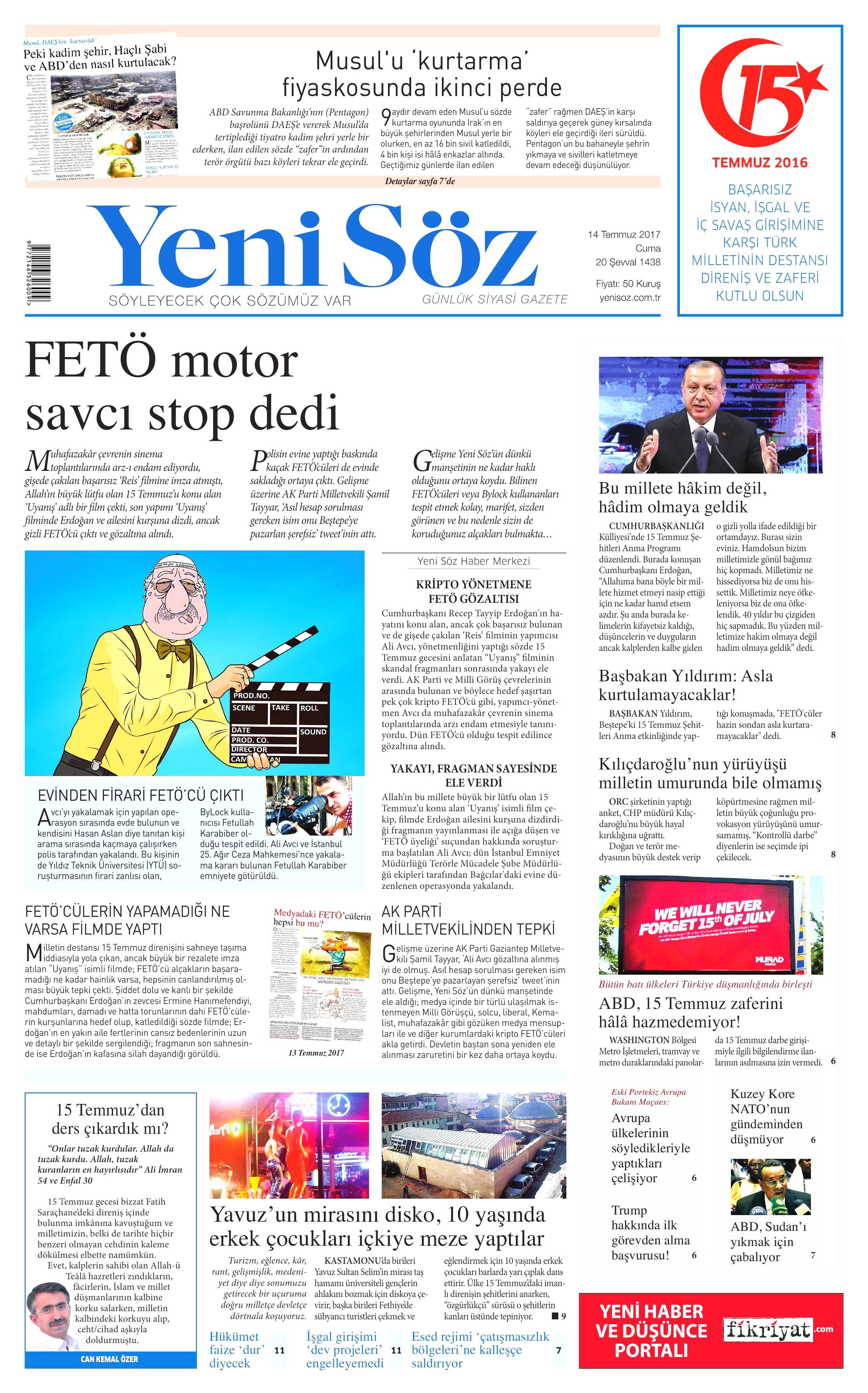 14 Temmuz 2017 Cuma gazete manşetleri - 24
