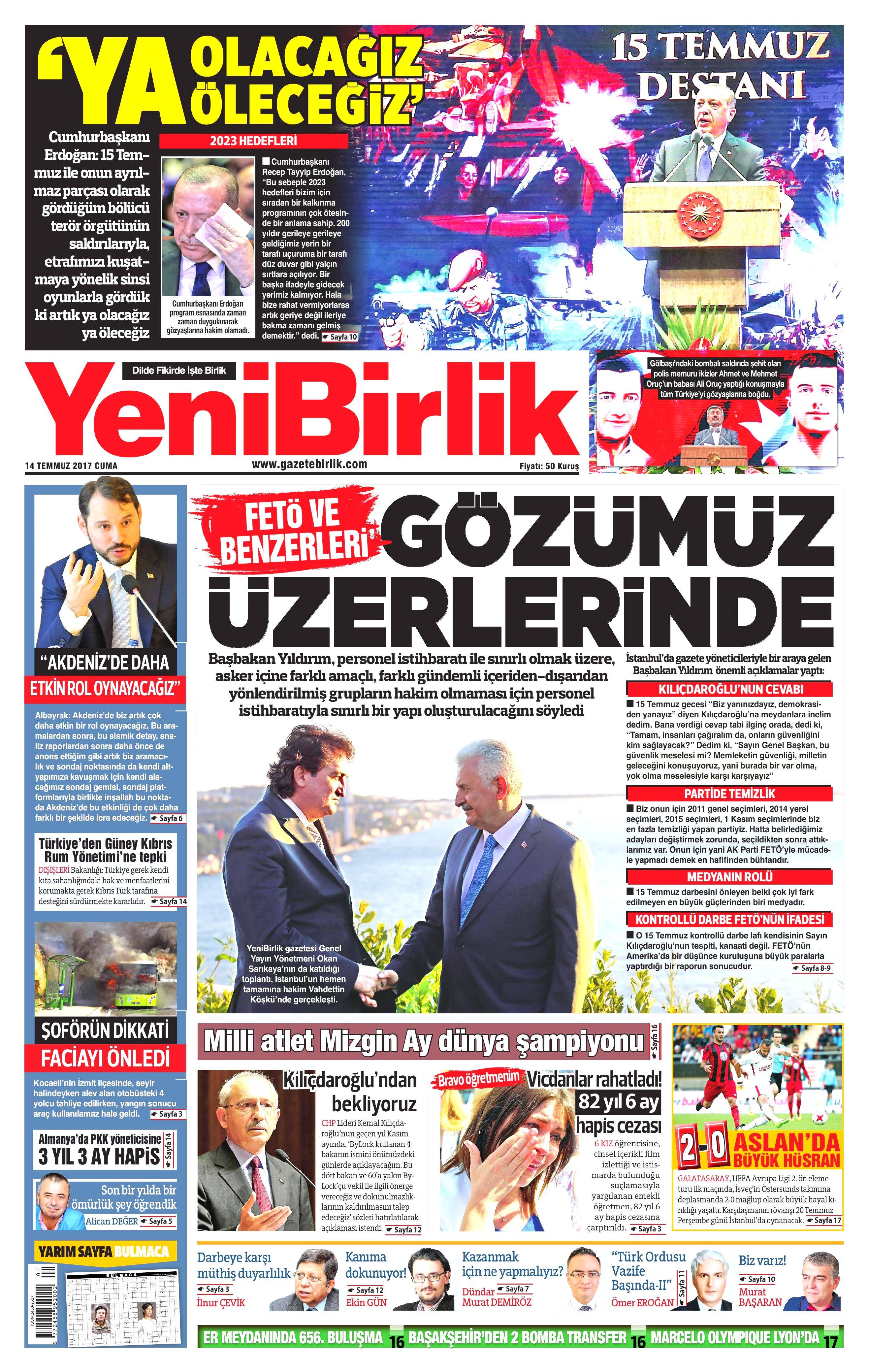 14 Temmuz 2017 Cuma gazete manşetleri - 21