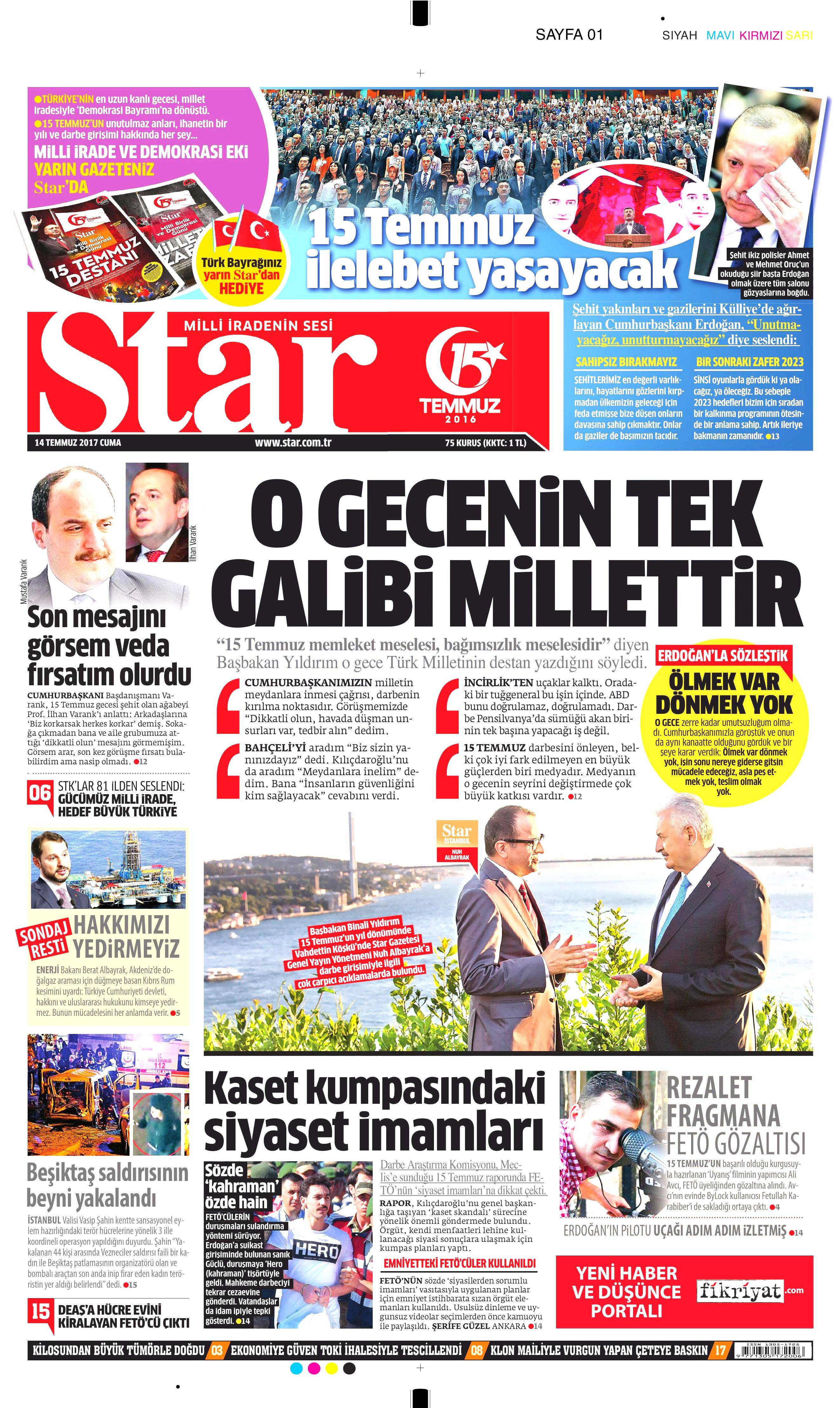 14 Temmuz 2017 Cuma gazete manşetleri - 16