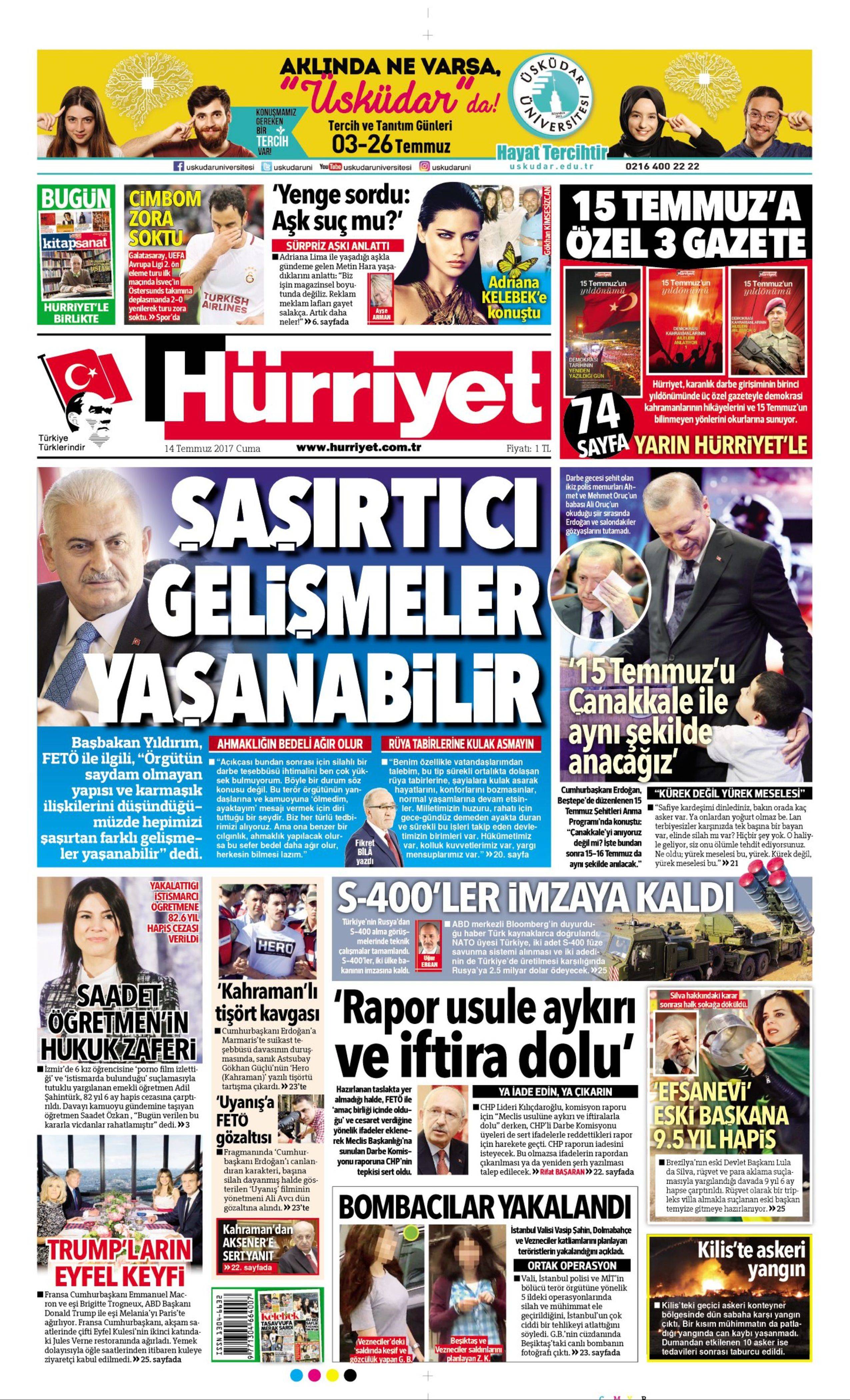 14 Temmuz 2017 Cuma gazete manşetleri - 6