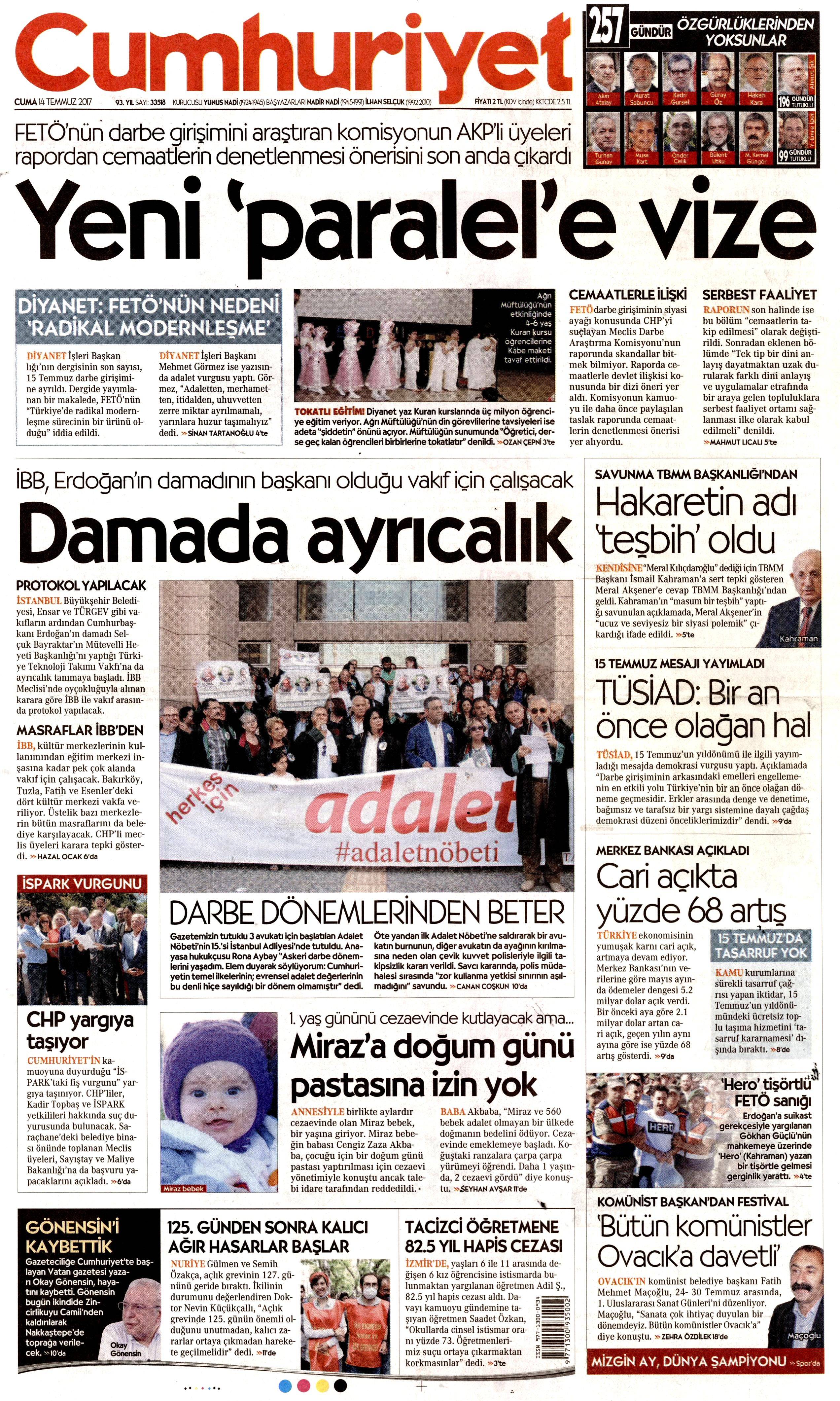 14 Temmuz 2017 Cuma gazete manşetleri - 28