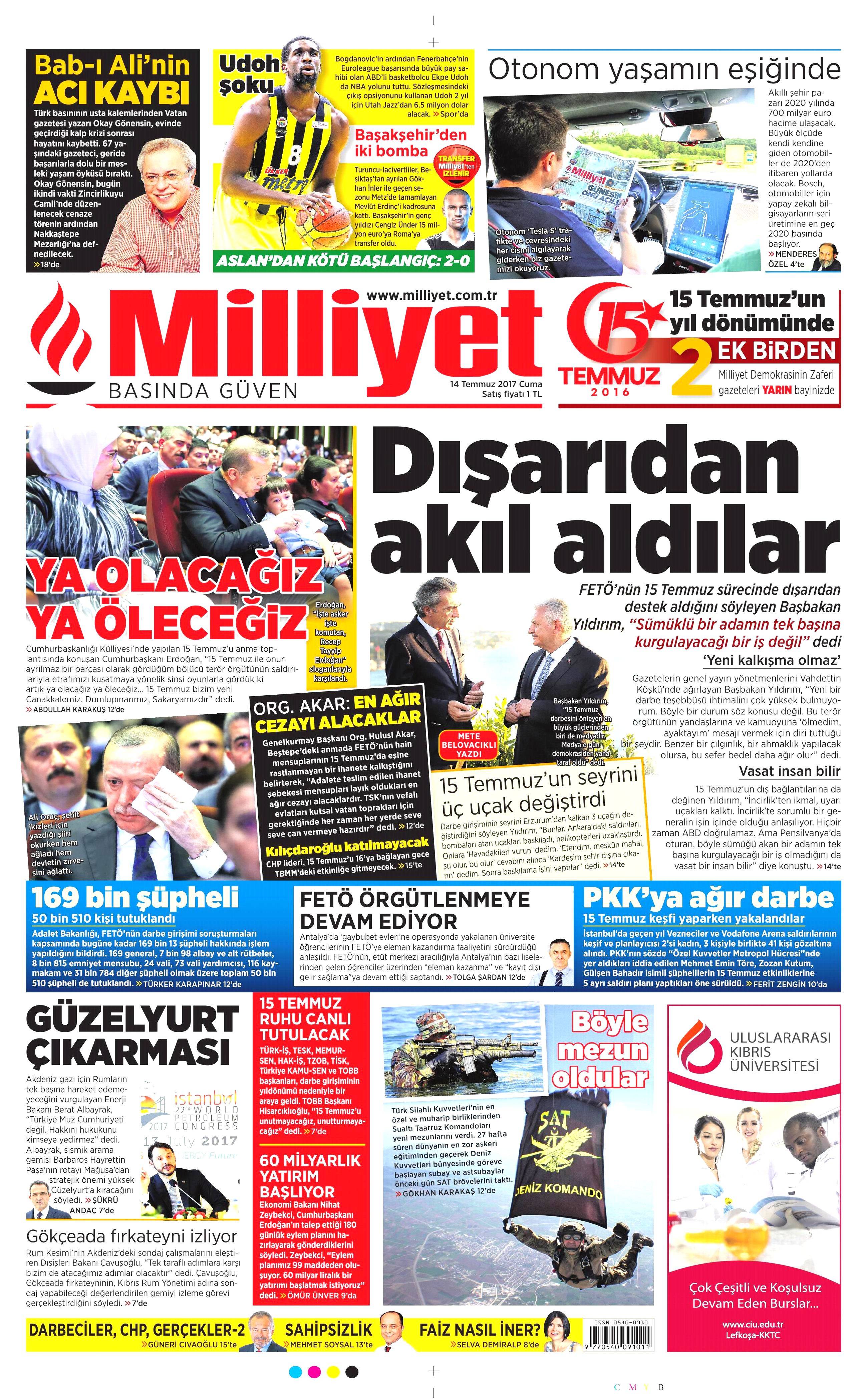 14 Temmuz 2017 Cuma gazete manşetleri - 11