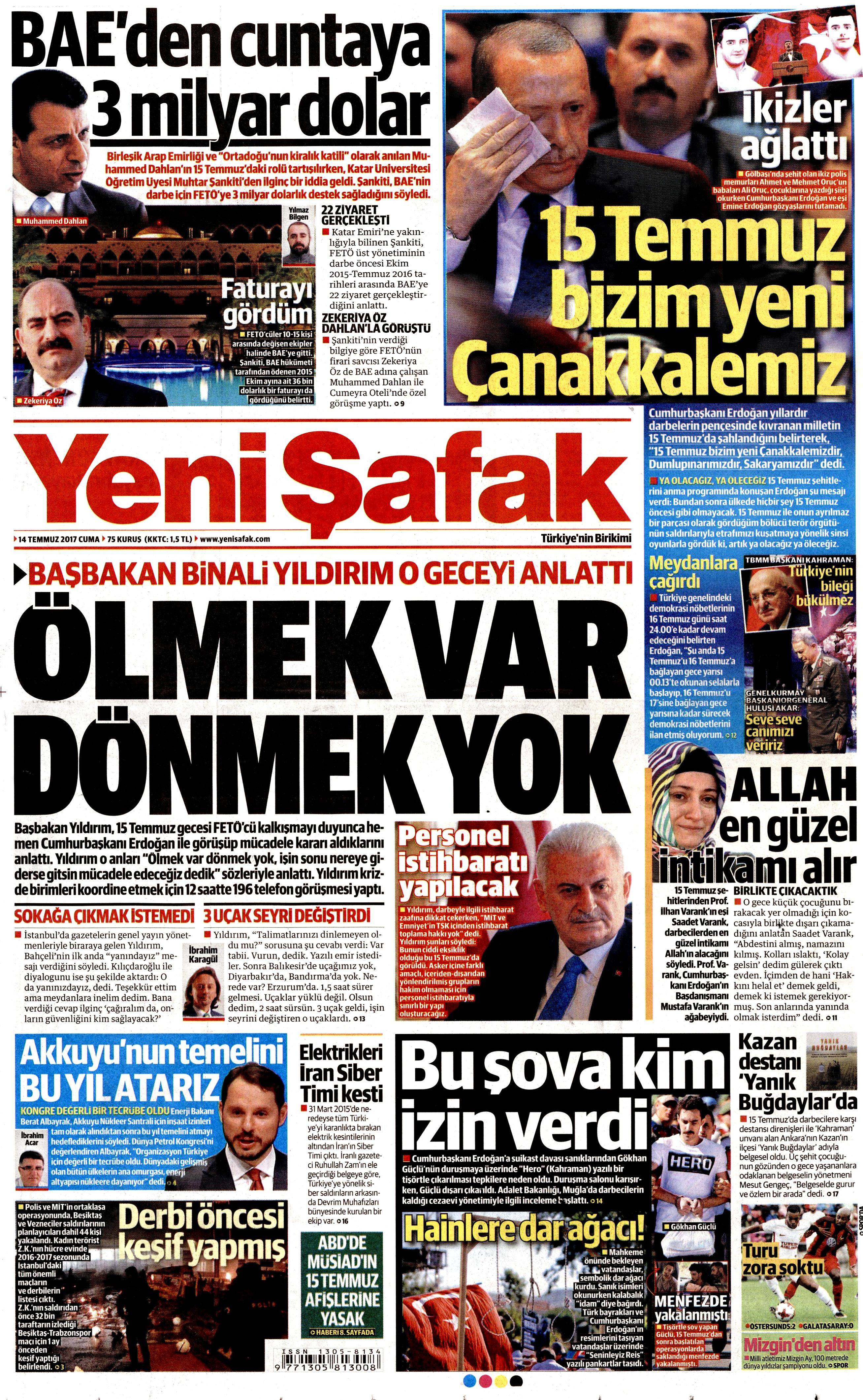 14 Temmuz 2017 Cuma gazete manşetleri - 25