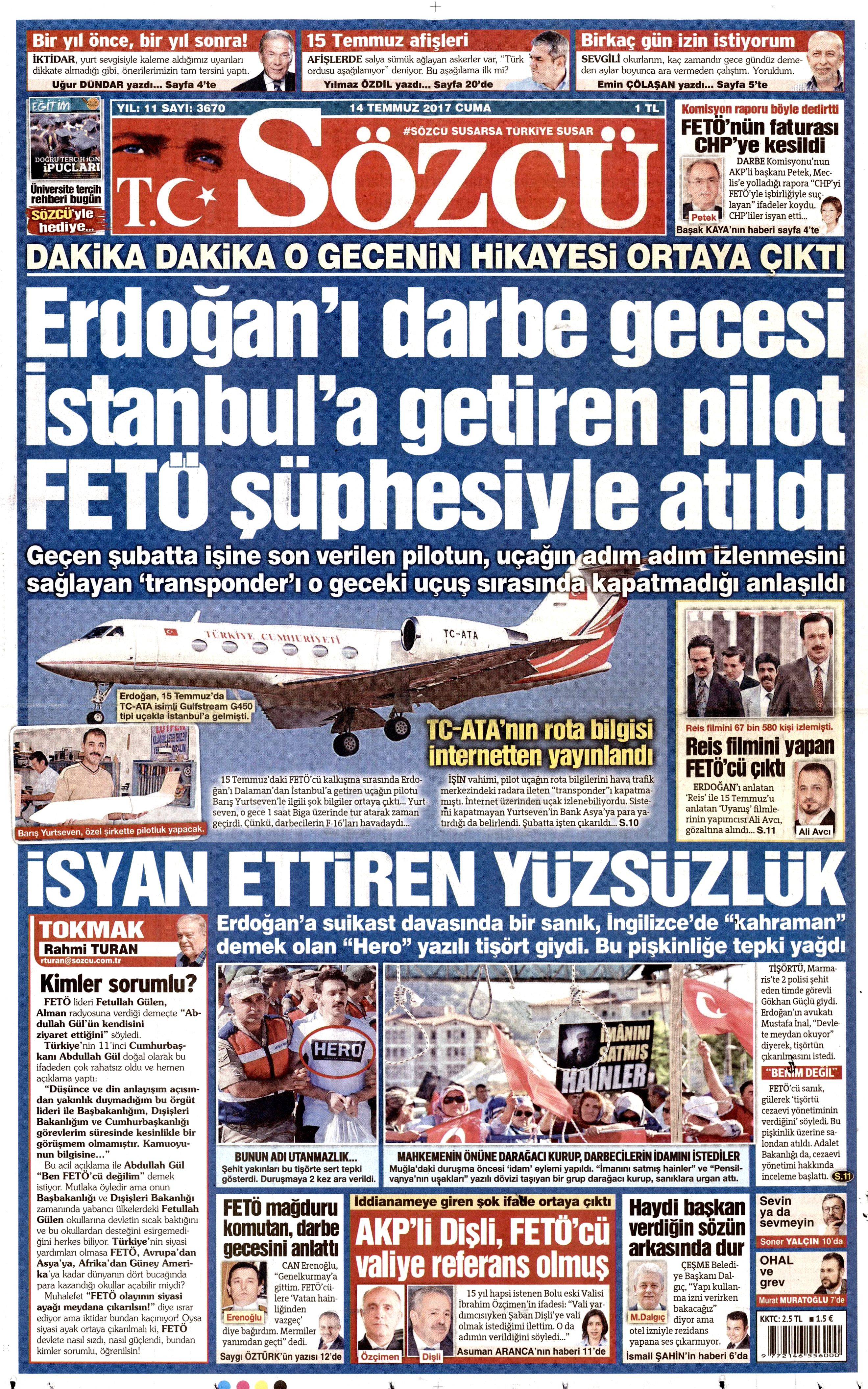 14 Temmuz 2017 Cuma gazete manşetleri - 15