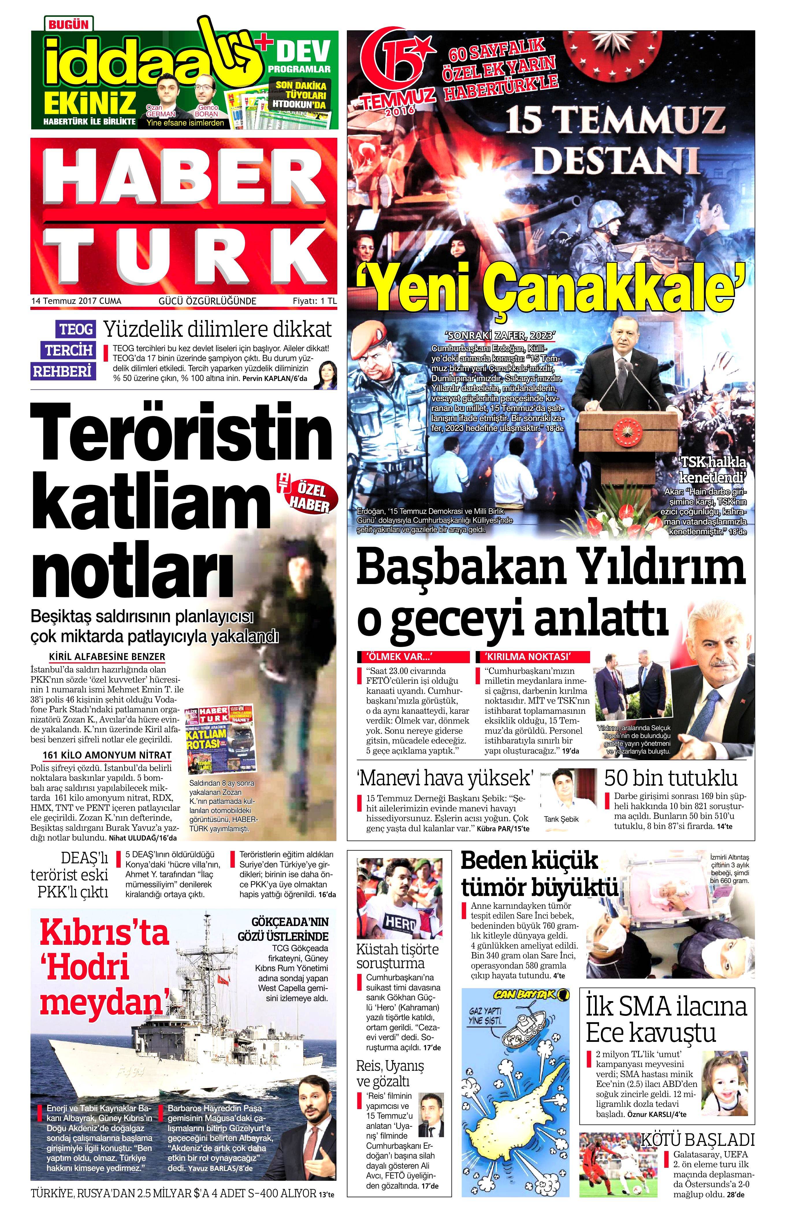 14 Temmuz 2017 Cuma gazete manşetleri - 5