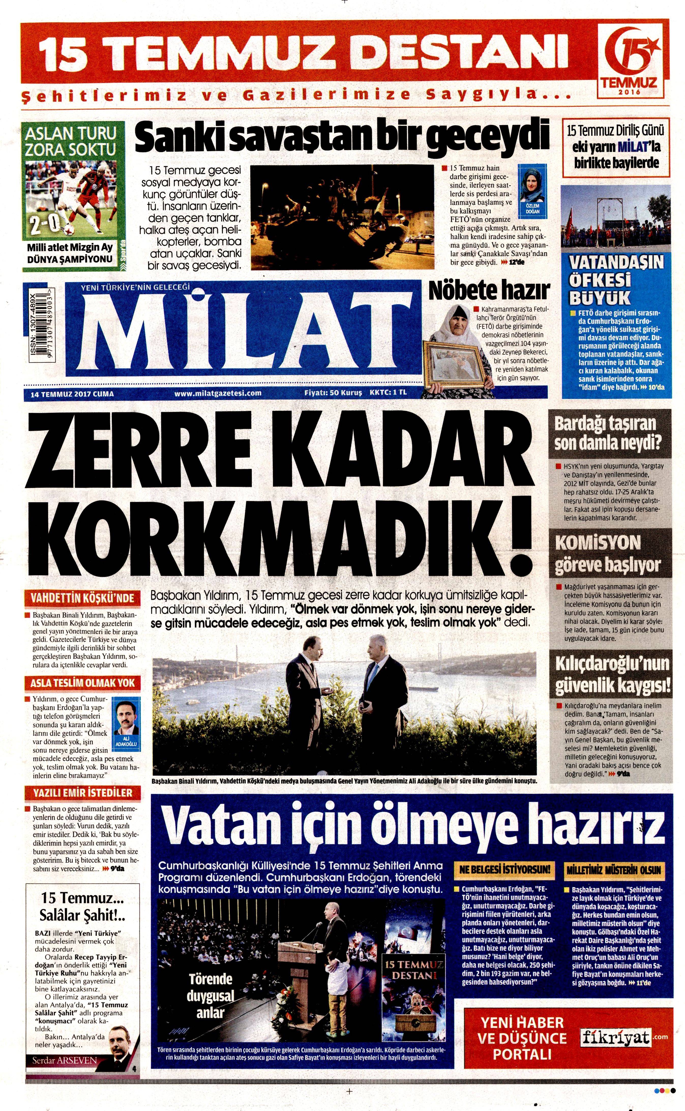 14 Temmuz 2017 Cuma gazete manşetleri - 9