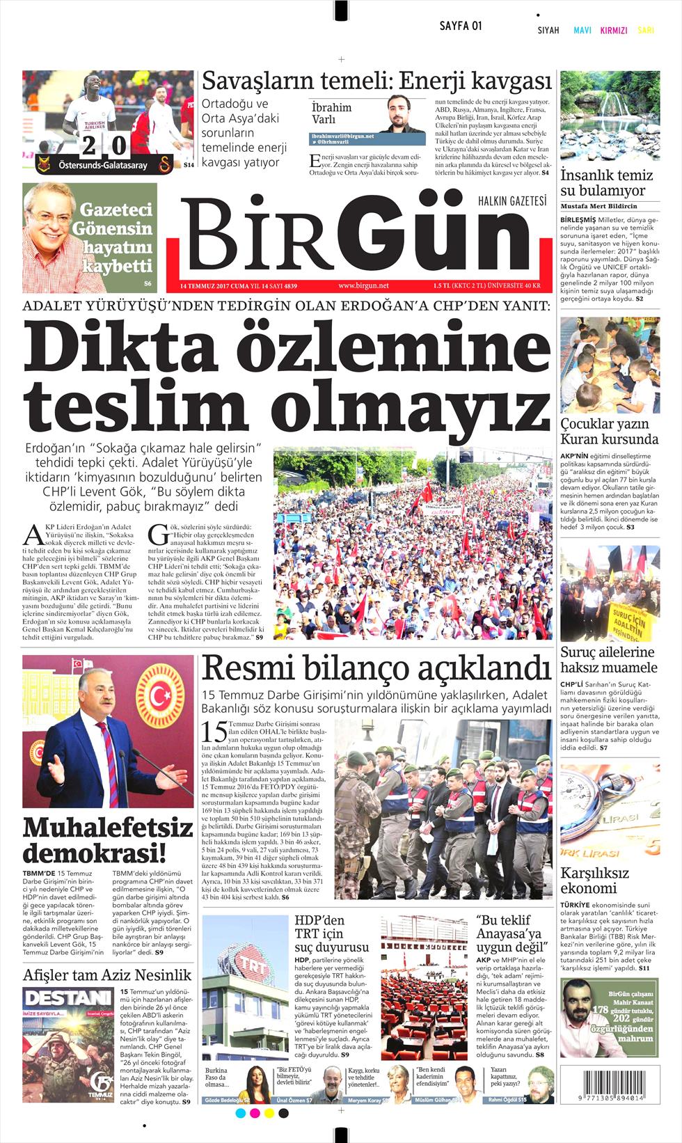 14 Temmuz 2017 Cuma gazete manşetleri - 27