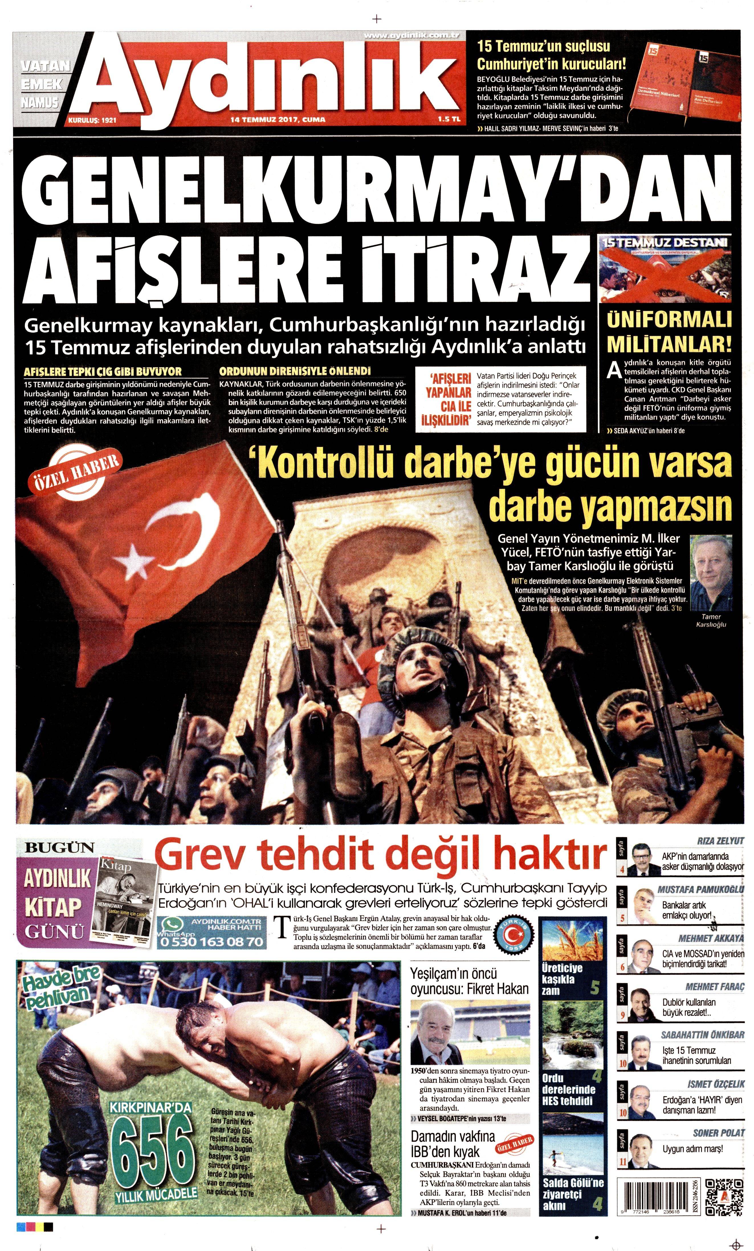 14 Temmuz 2017 Cuma gazete manşetleri - 26