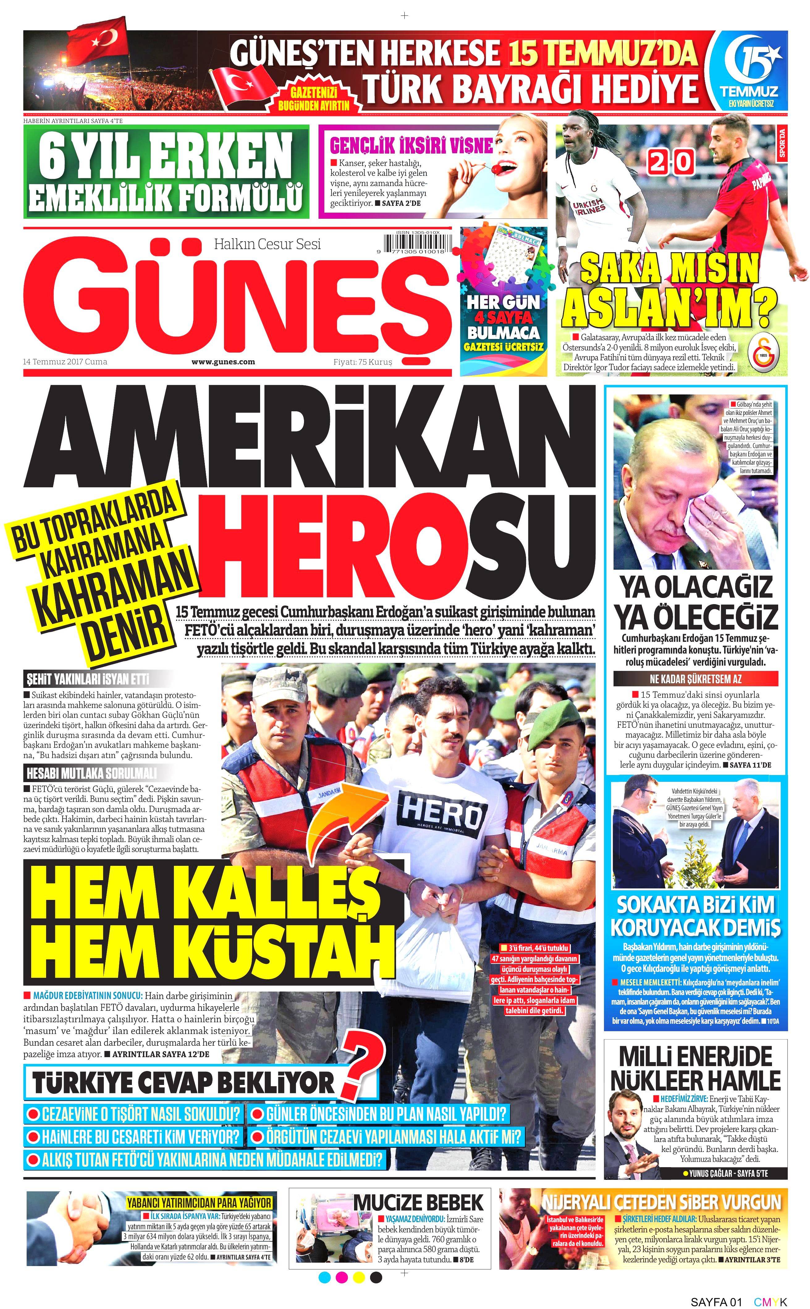 14 Temmuz 2017 Cuma gazete manşetleri - 4