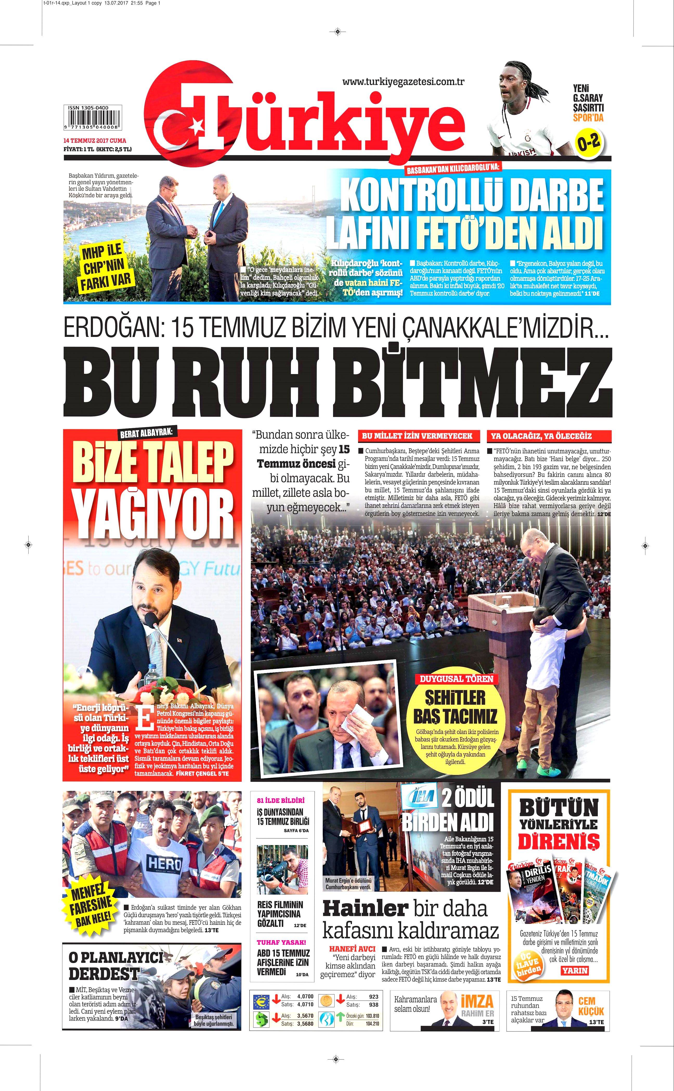 14 Temmuz 2017 Cuma gazete manşetleri - 18