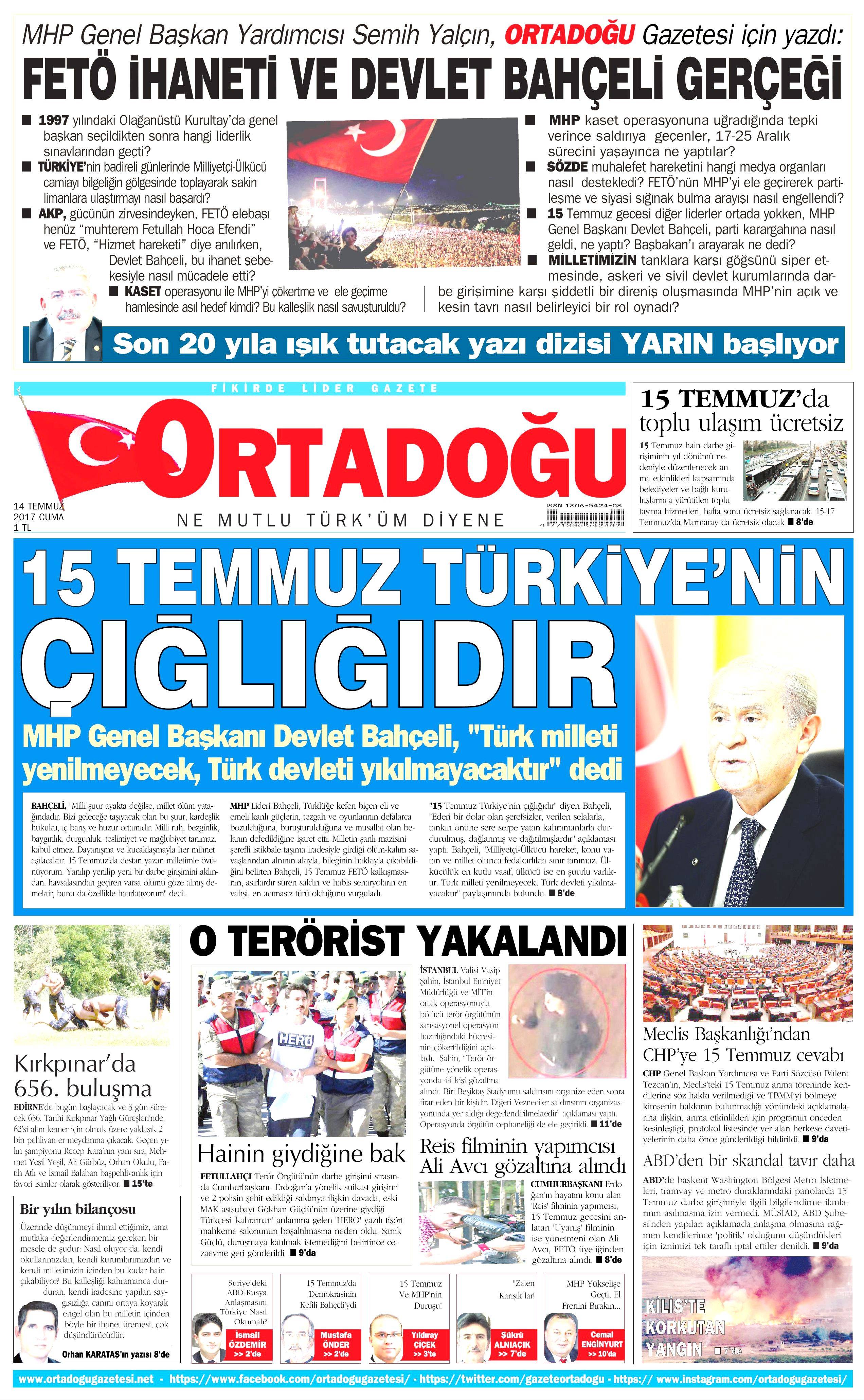 14 Temmuz 2017 Cuma gazete manşetleri - 12