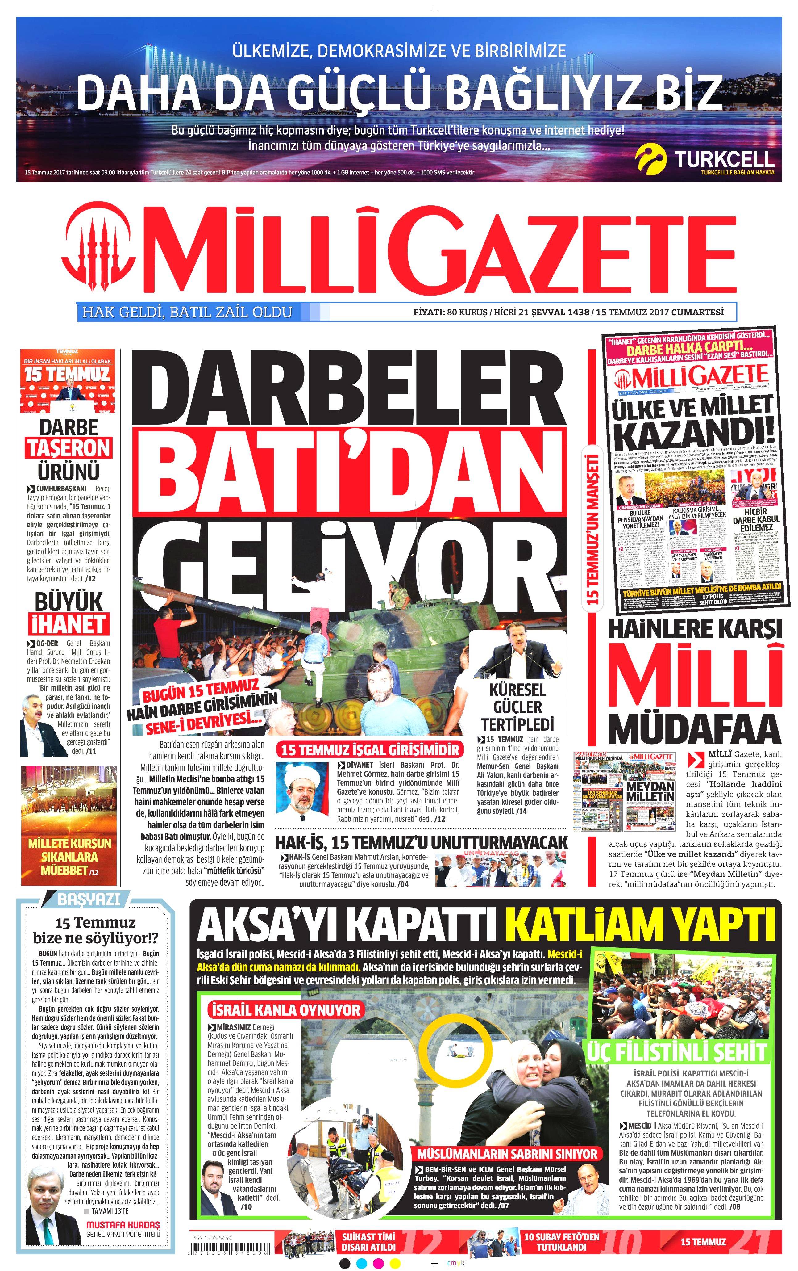 15 Temmuz 2017 Cumartesi gazete manşetleri - 10