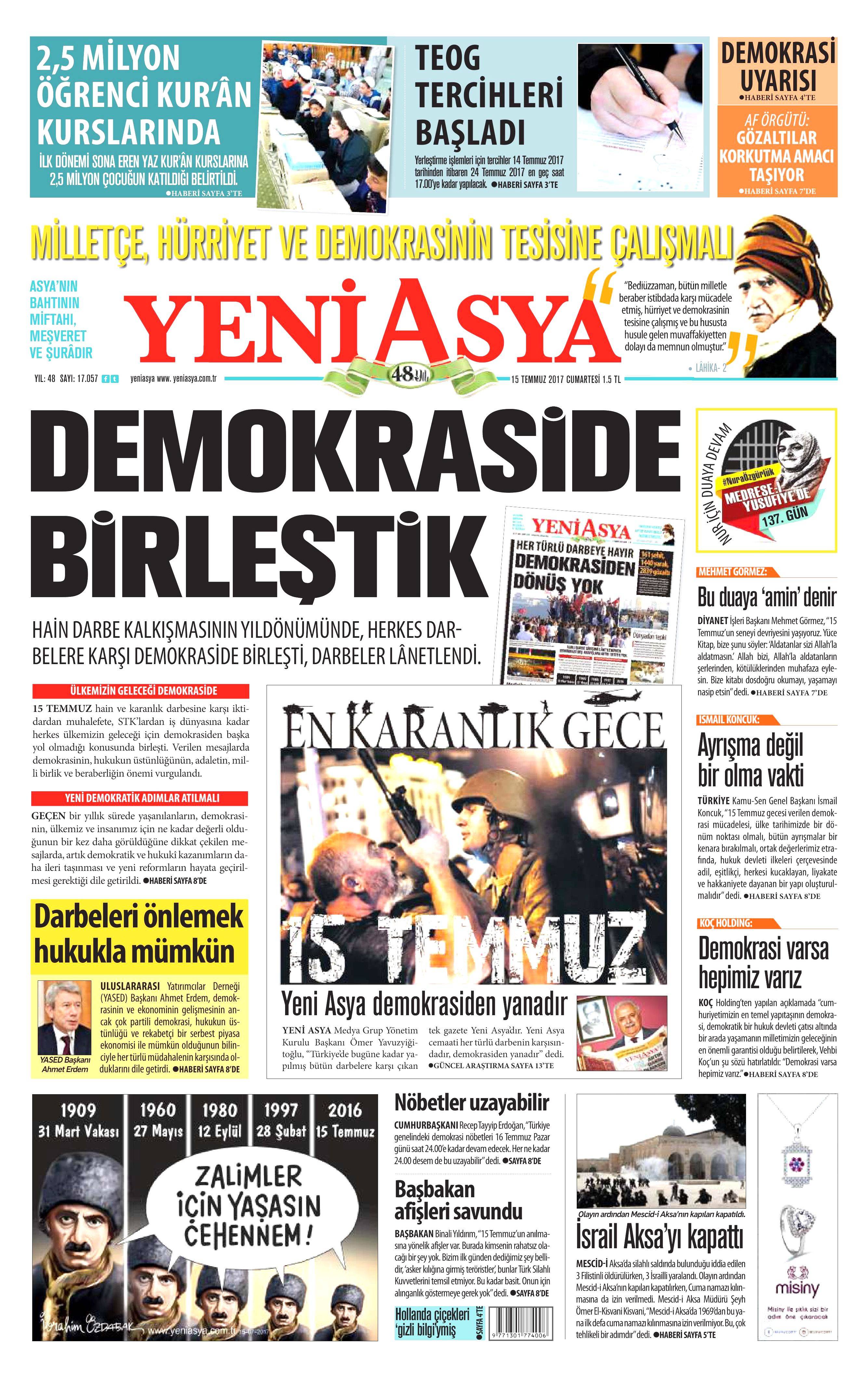 15 Temmuz 2017 Cumartesi gazete manşetleri - 20