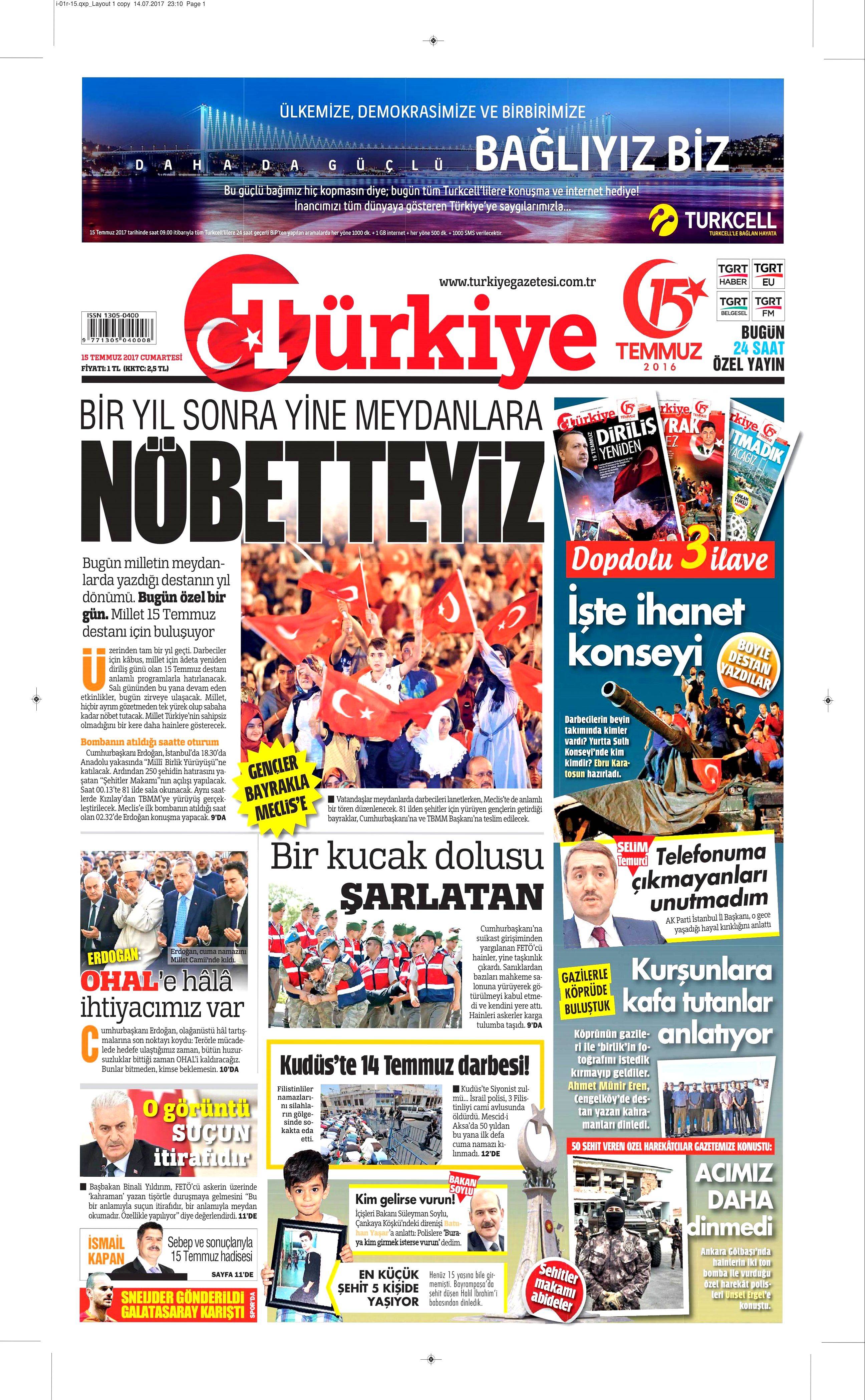 15 Temmuz 2017 Cumartesi gazete manşetleri - 18
