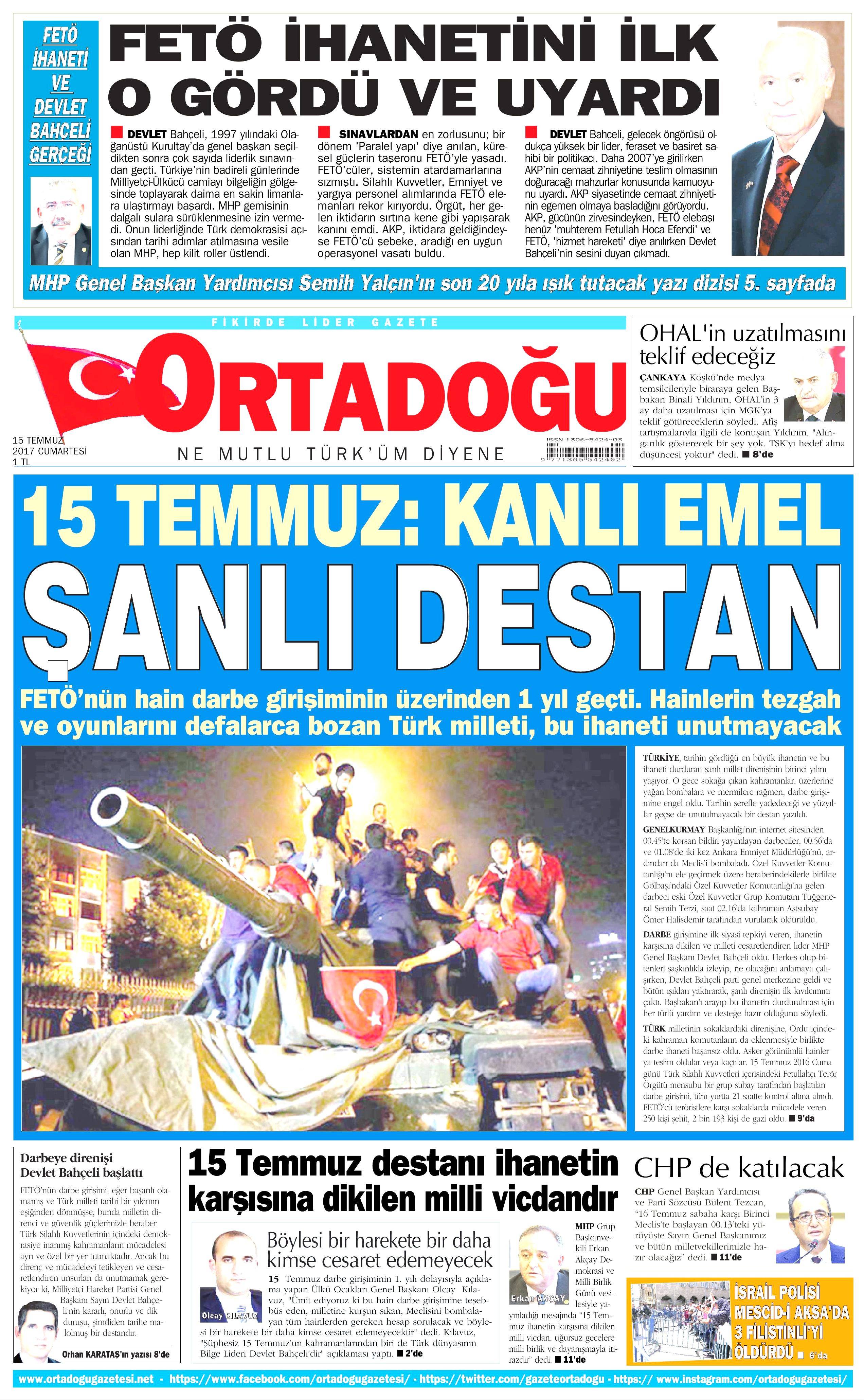 15 Temmuz 2017 Cumartesi gazete manşetleri - 12