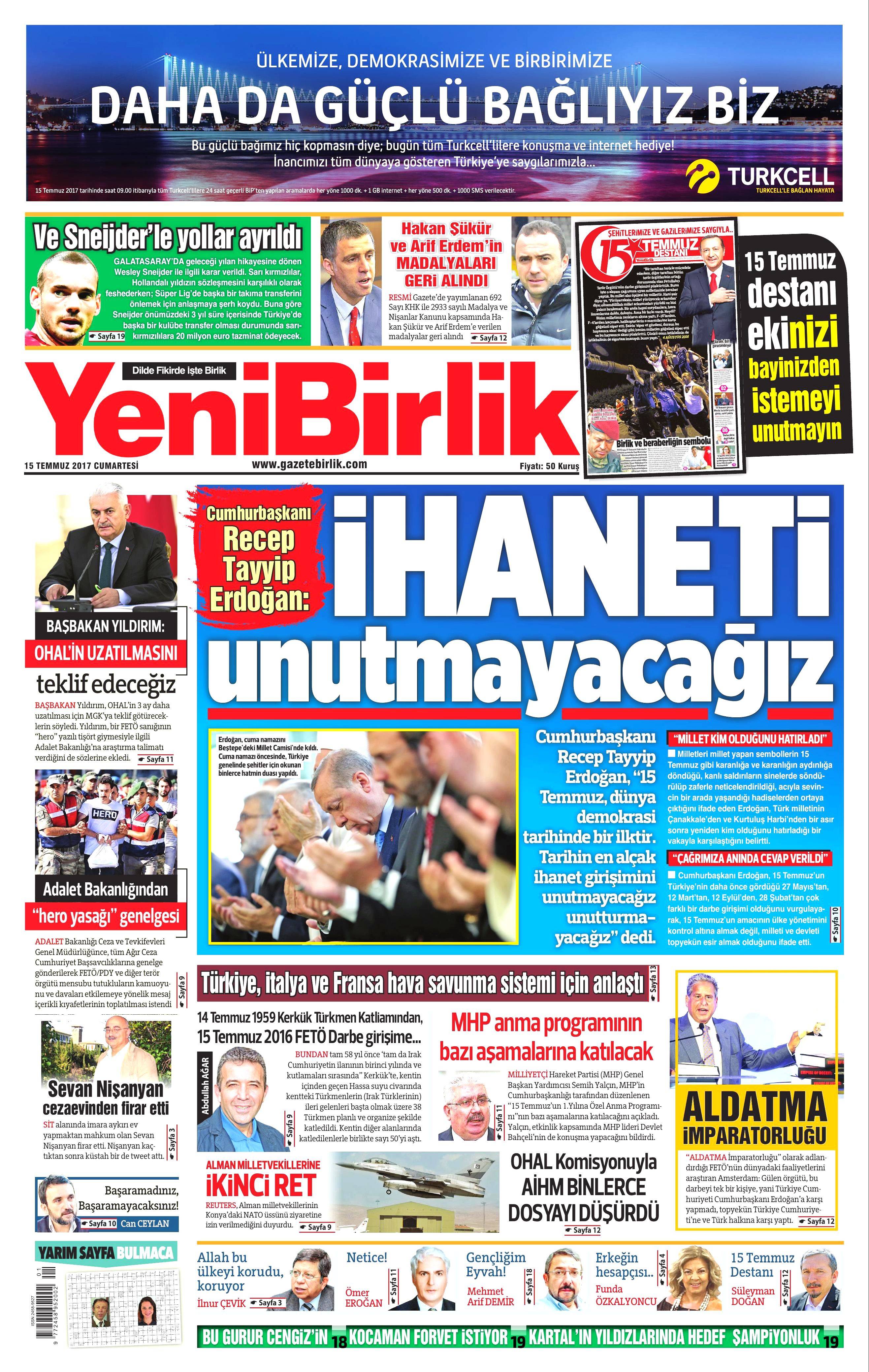 15 Temmuz 2017 Cumartesi gazete manşetleri - 21