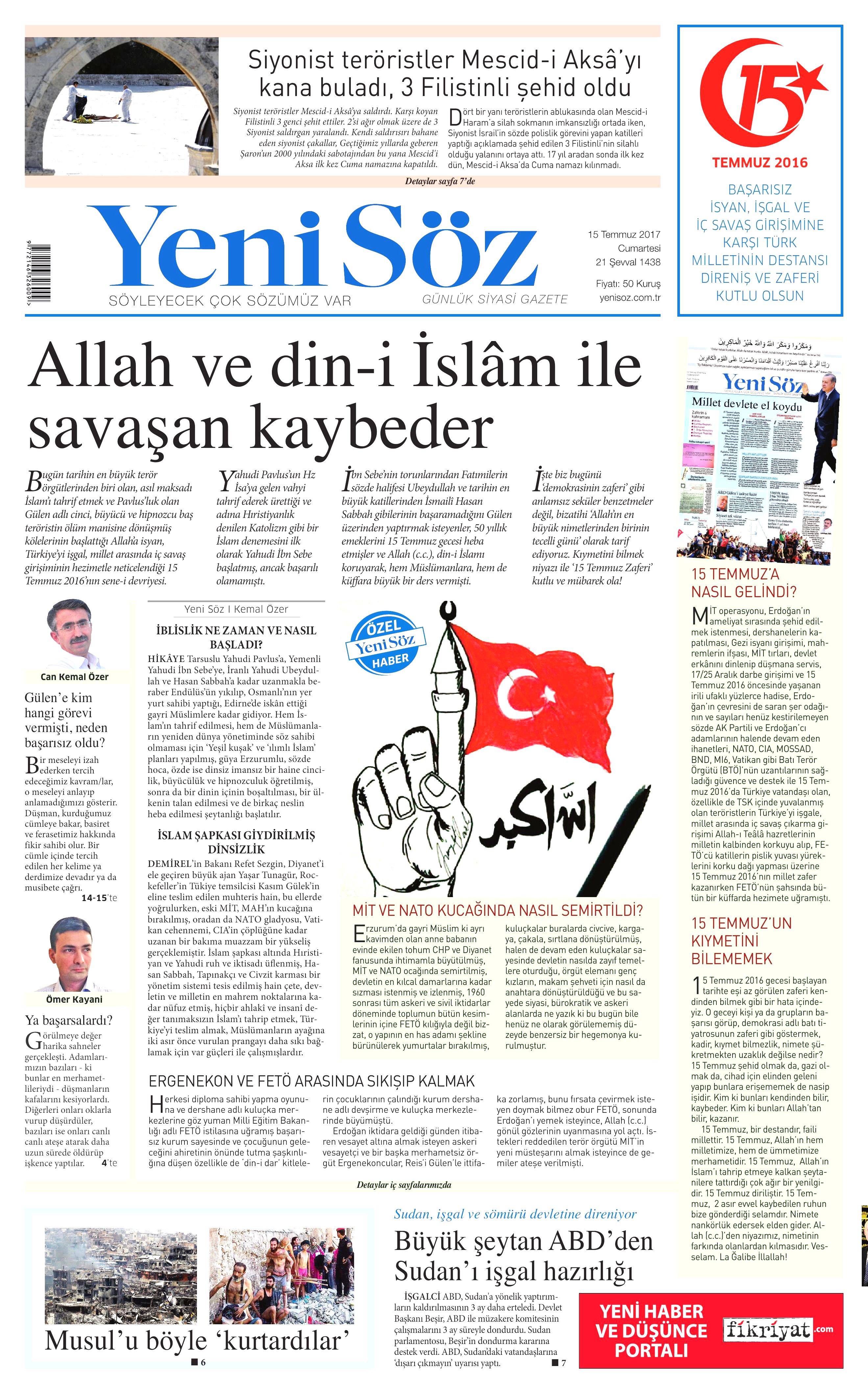 15 Temmuz 2017 Cumartesi gazete manşetleri - 23