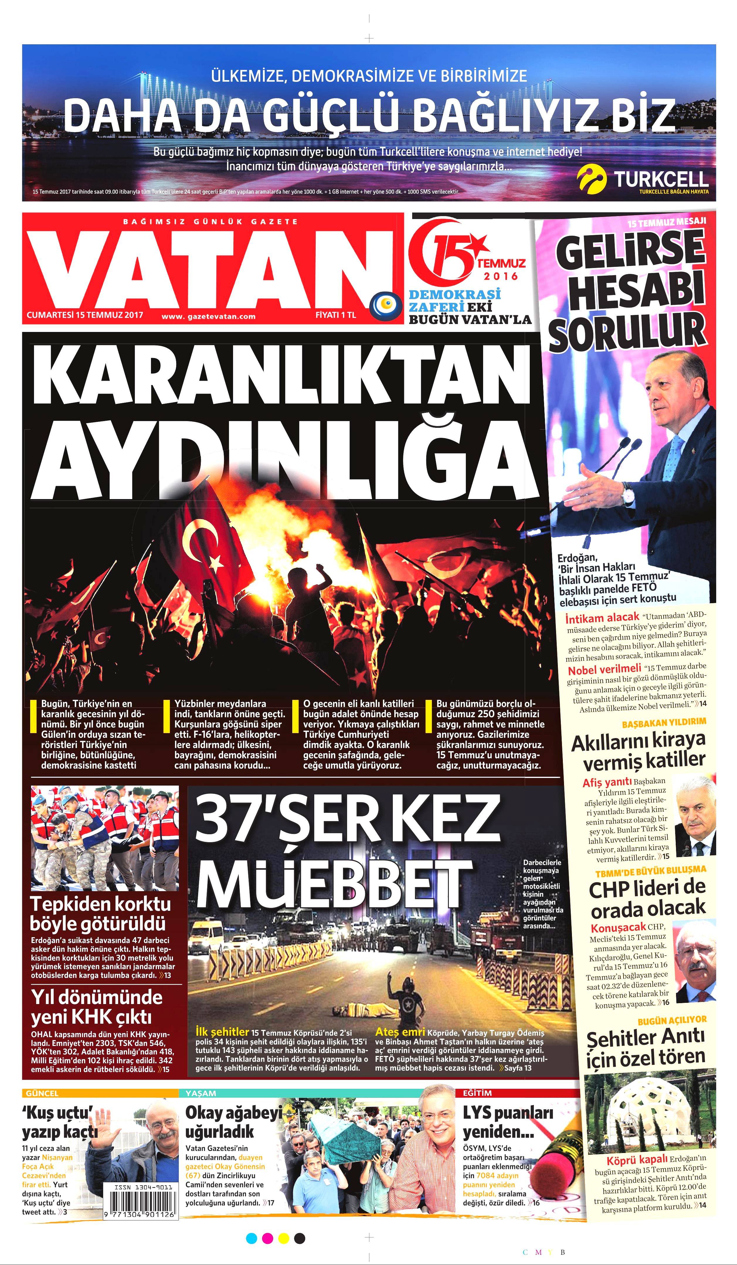 15 Temmuz 2017 Cumartesi gazete manşetleri - 19