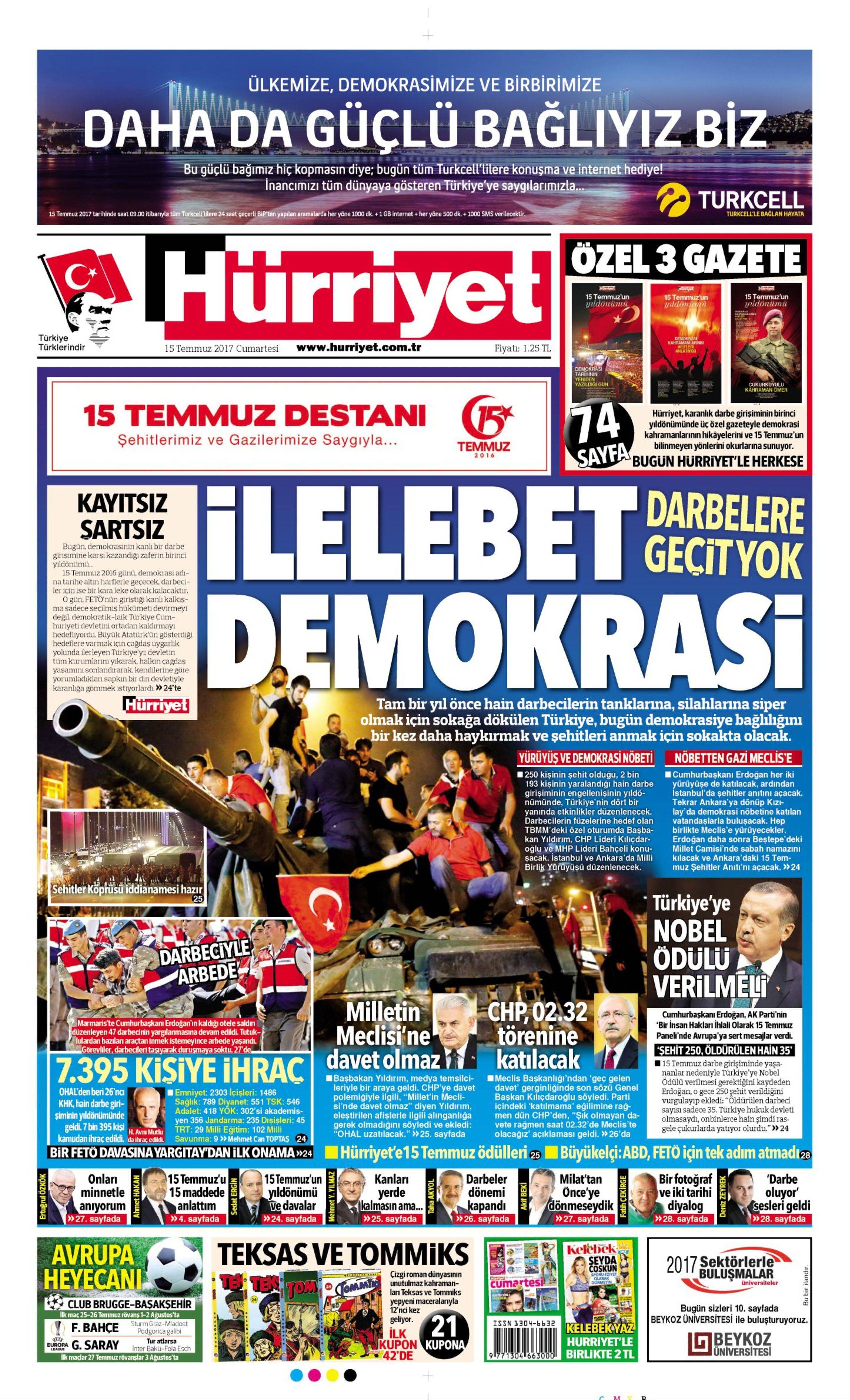 15 Temmuz 2017 Cumartesi gazete manşetleri - 6