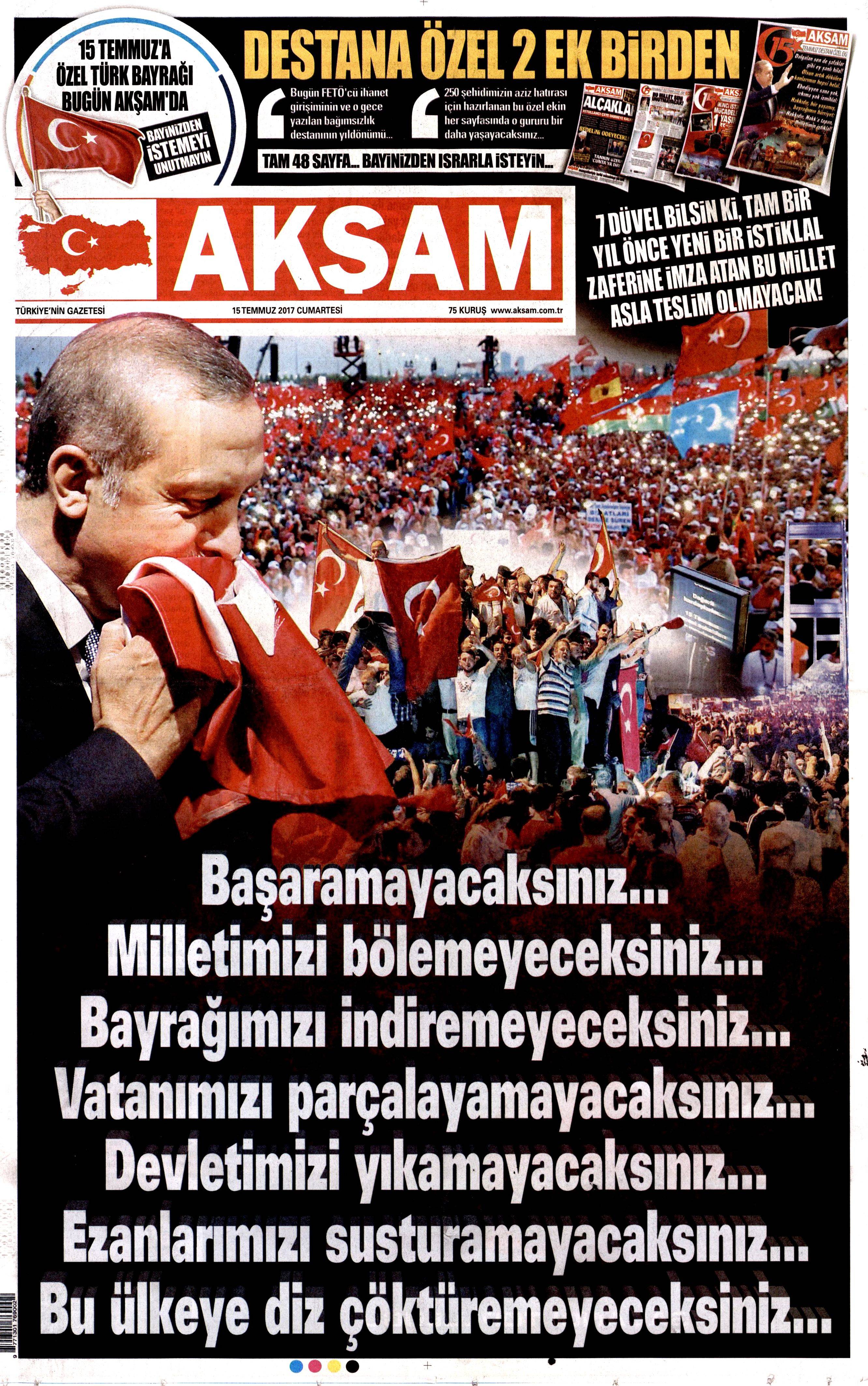 15 Temmuz 2017 Cumartesi gazete manşetleri - 1