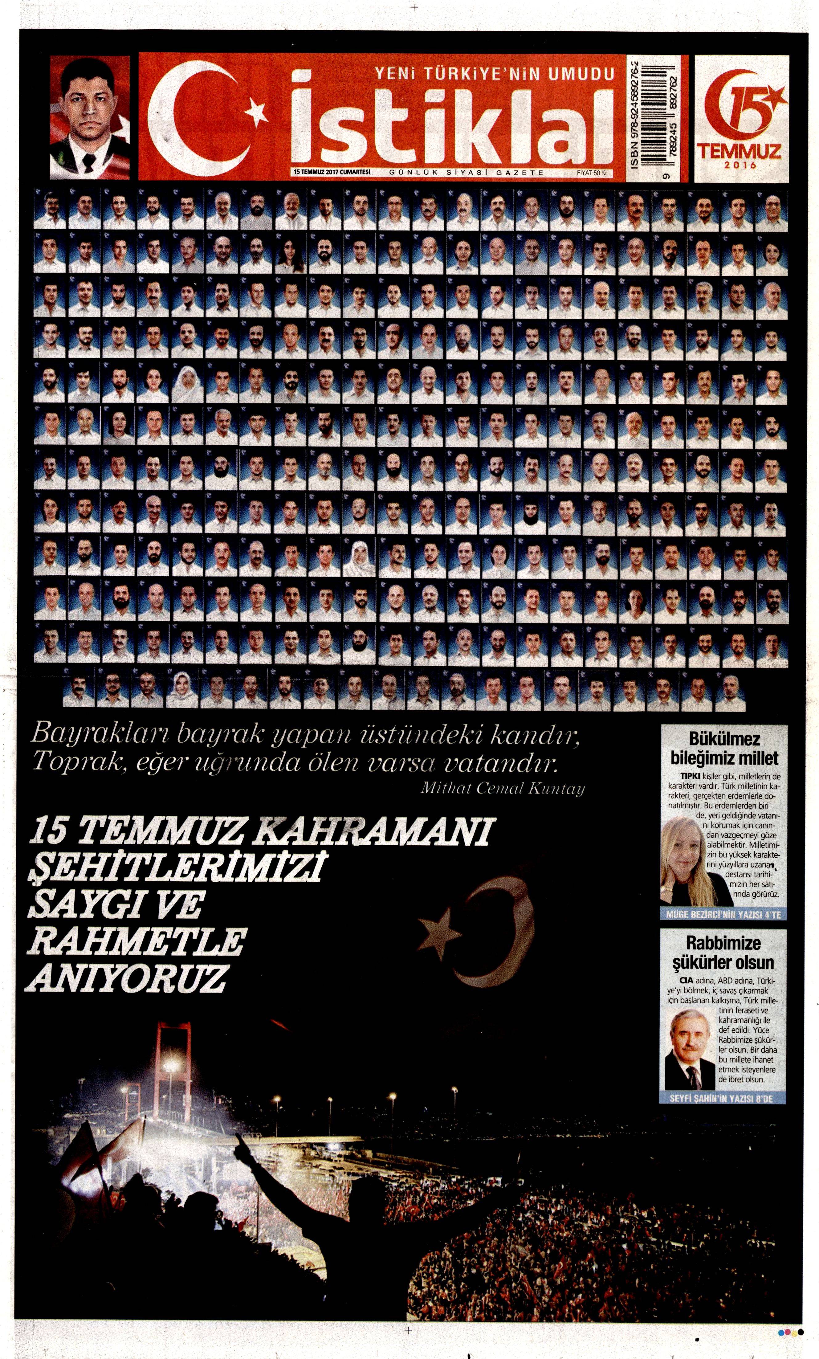 15 Temmuz 2017 Cumartesi gazete manşetleri - 7