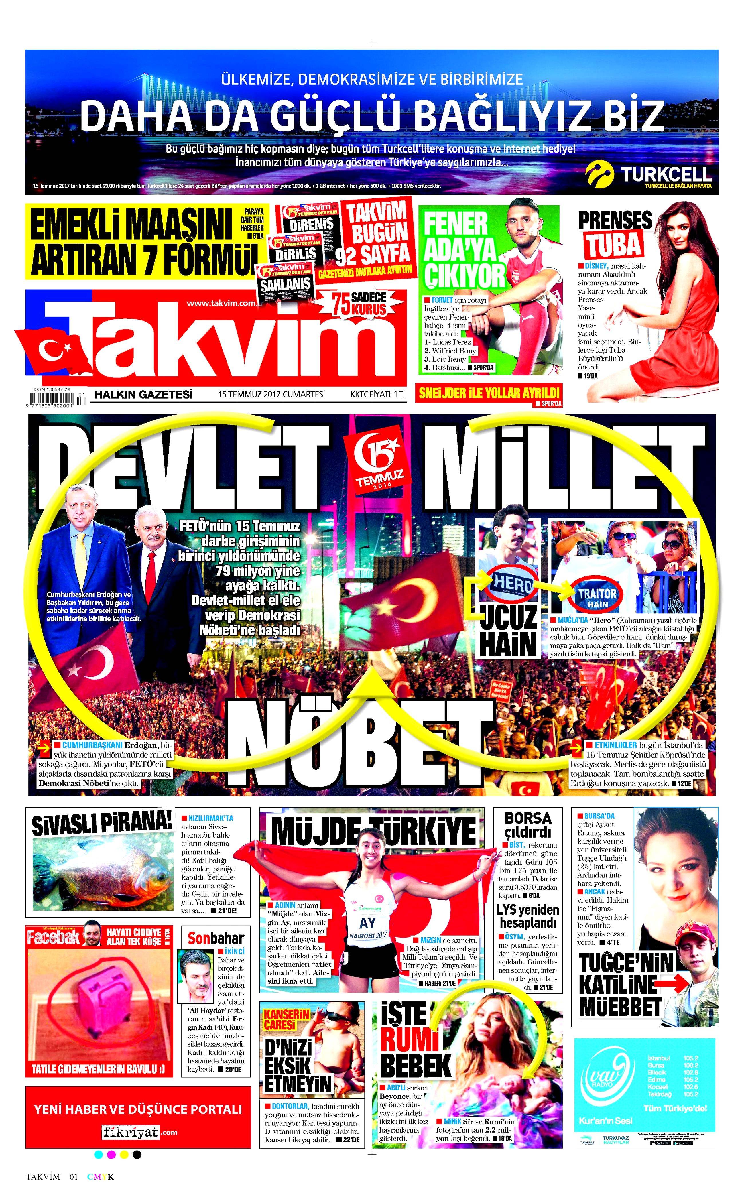 15 Temmuz 2017 Cumartesi gazete manşetleri - 17