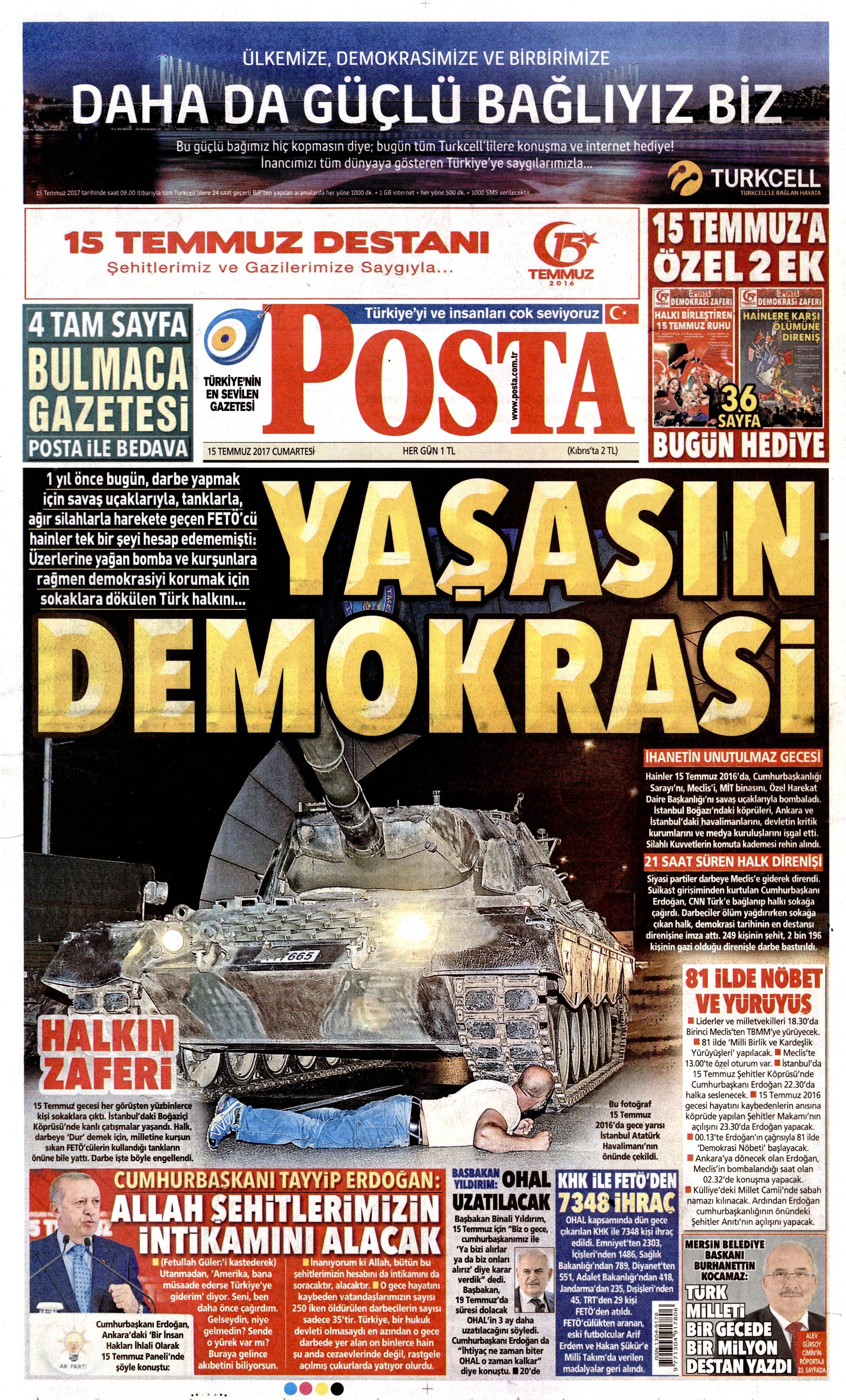 15 Temmuz 2017 Cumartesi gazete manşetleri - 13