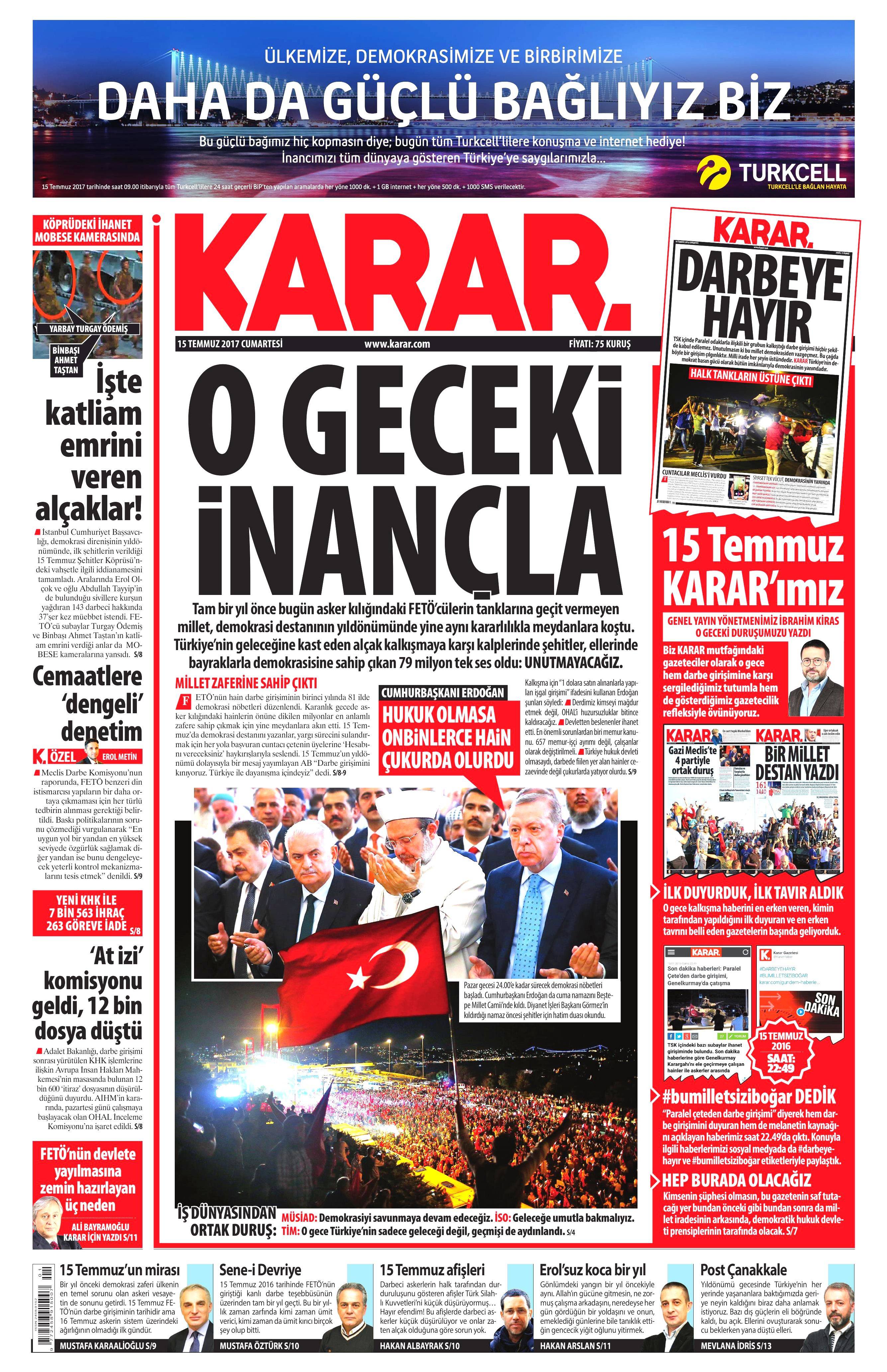 15 Temmuz 2017 Cumartesi gazete manşetleri - 8