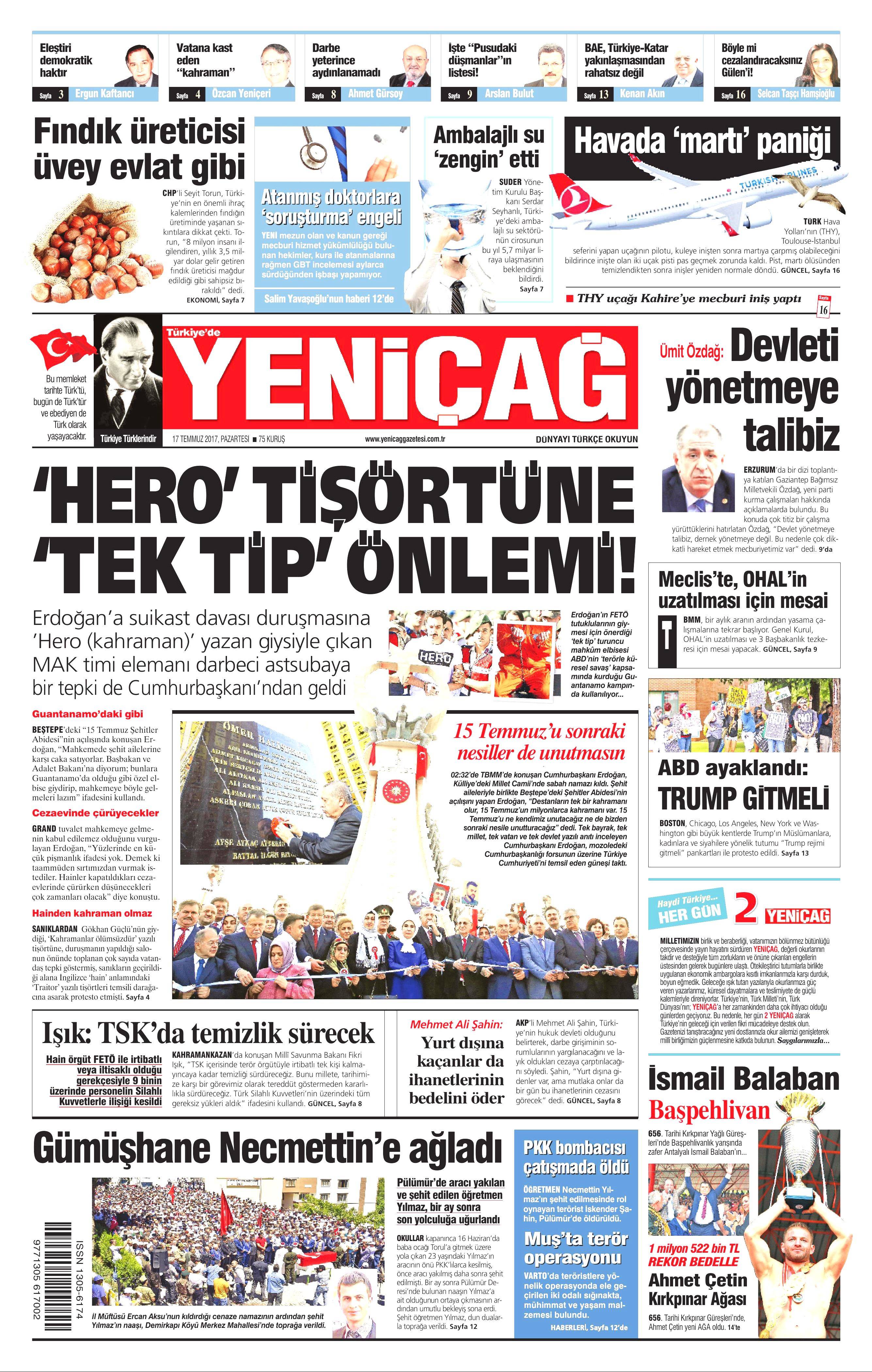 17 Temmuz 2017 Pazartesi gazete manşetleri - 21