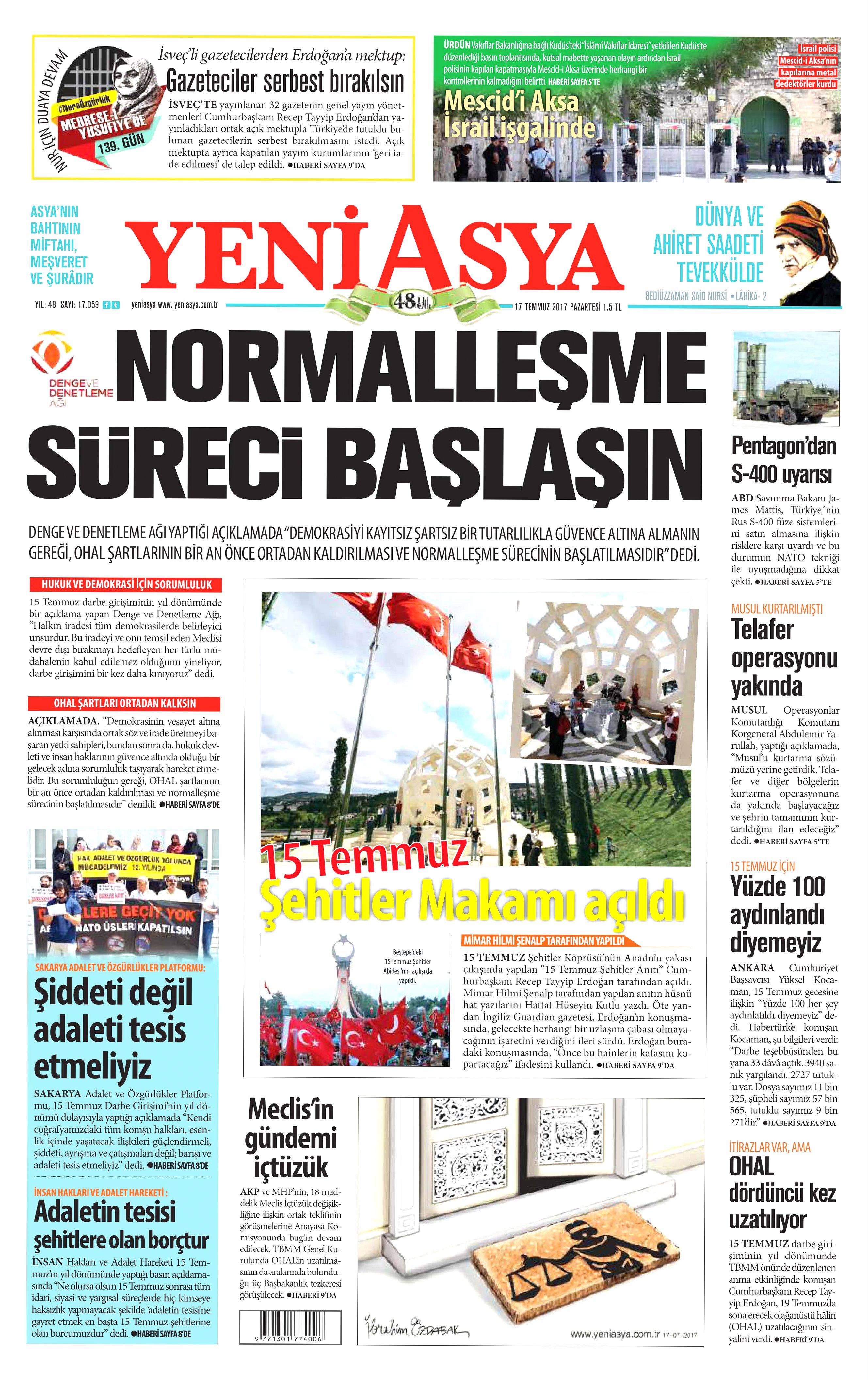 17 Temmuz 2017 Pazartesi gazete manşetleri - 19